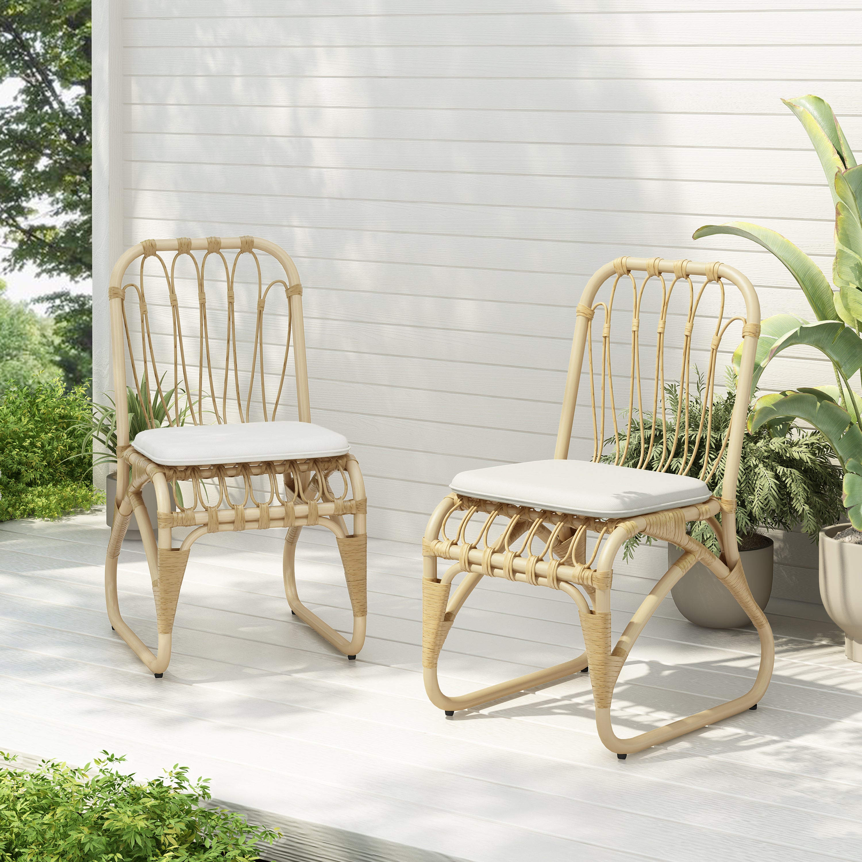 Outdoor Faux Rattan Dining Chairs, Set of 2