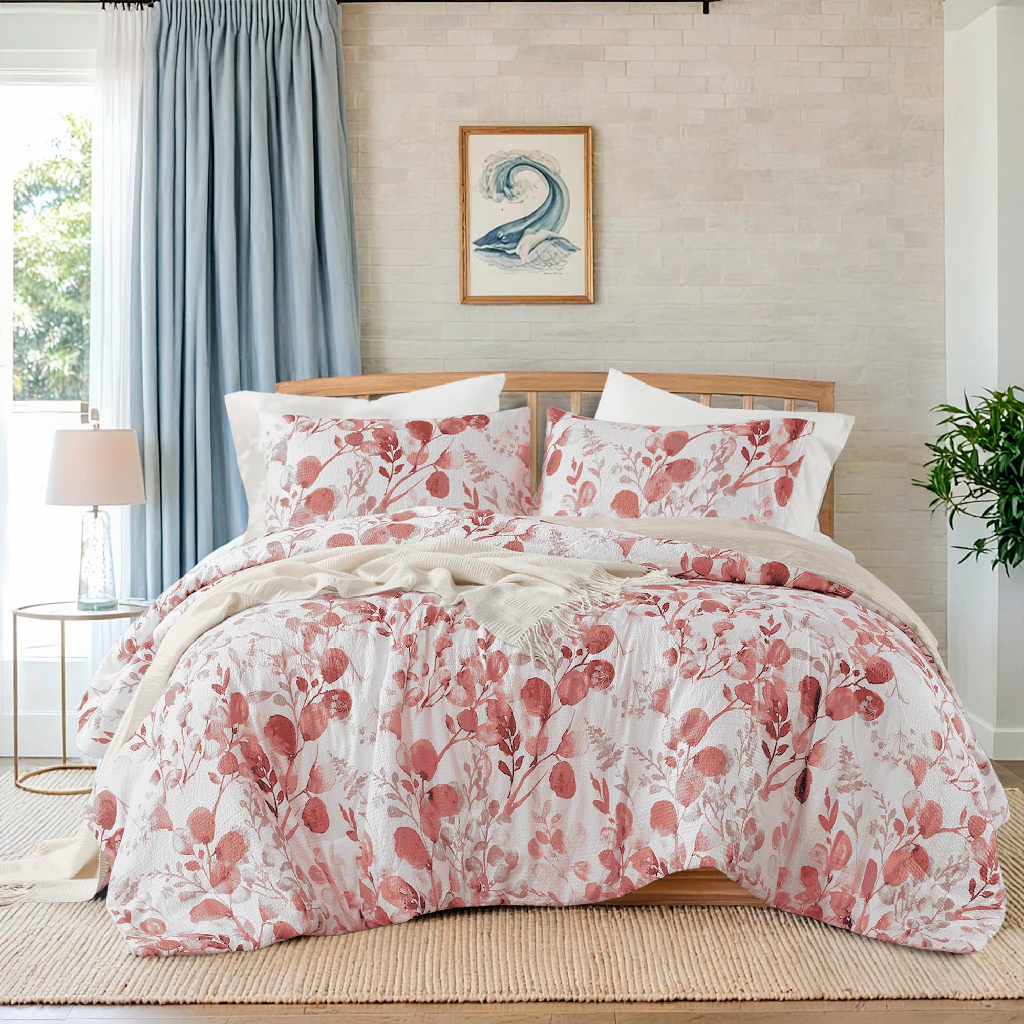3-Piece Reversible Floral Botanical Seersucker Comforter Set