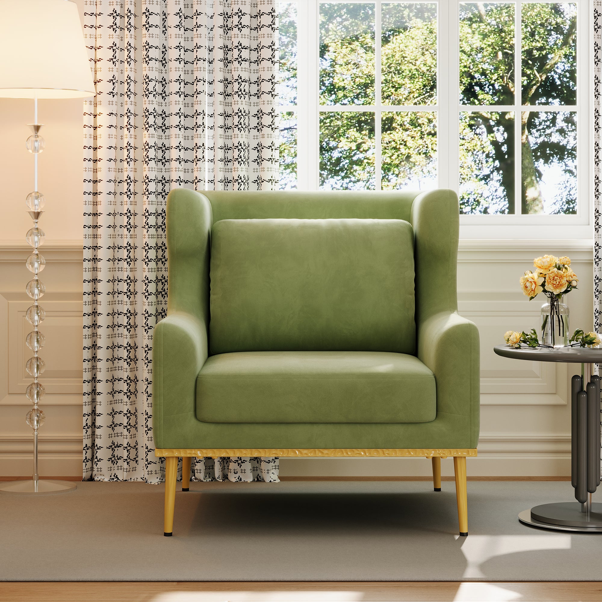 Modern Armchair Velvet Accent Chair Reading Chair Single Sofa Chair for Living Room, Bedroom, or Reading Corner, Beige