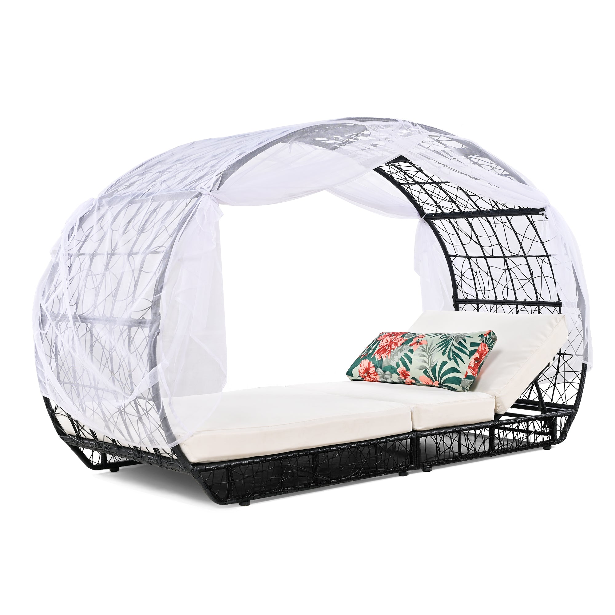 90.55" Outdoor Daybed with Curtain and Adjustable Backrest