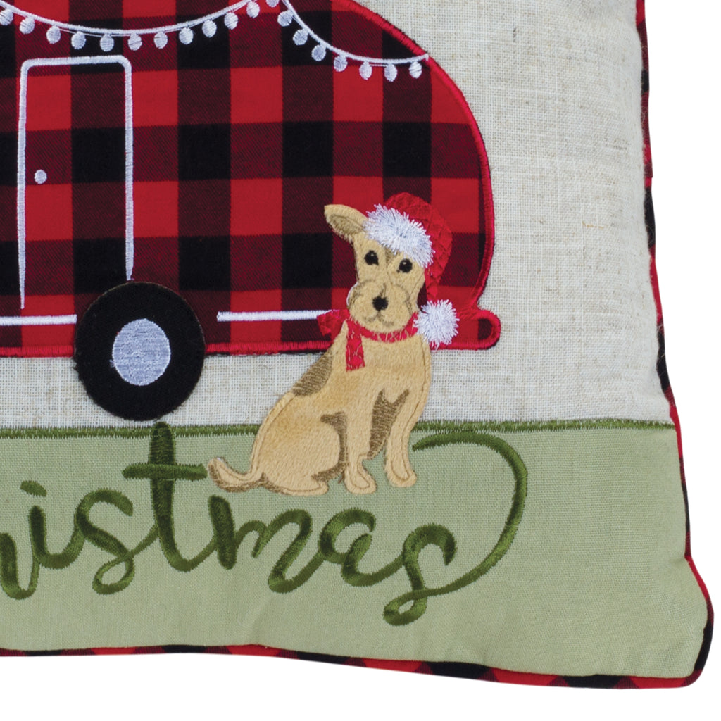 Embroidered Camper Christmas with Dog Throw Pillow 15"