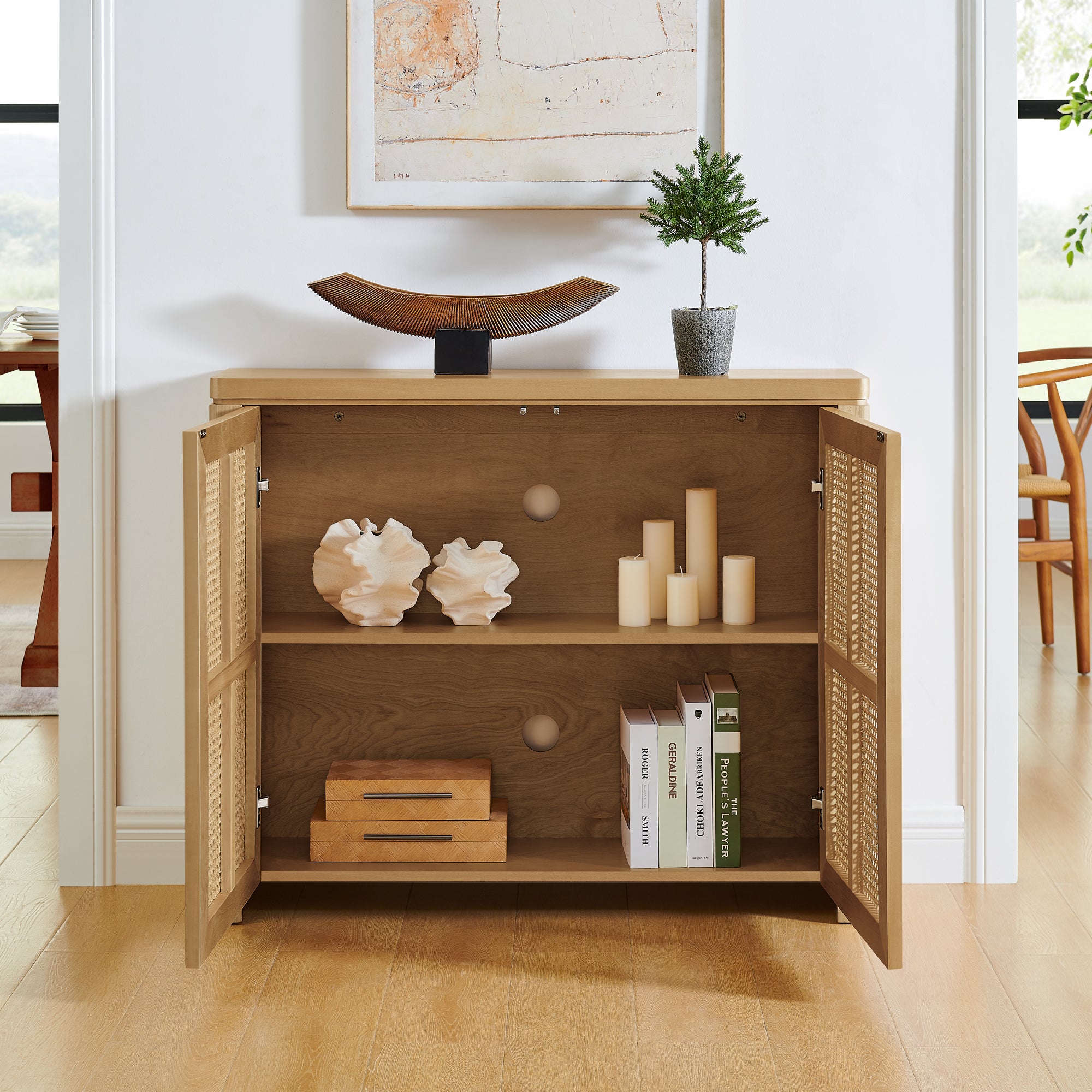 Mid-Century Modern Rattan Accent Storage Cabinet