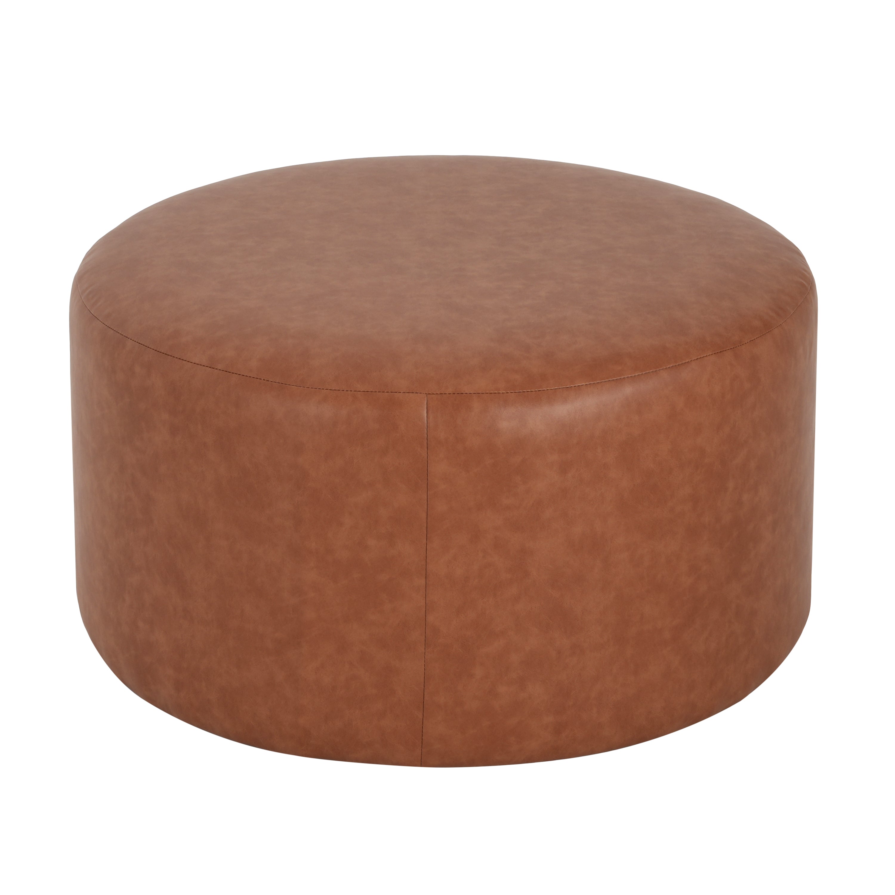 Upholstered Round Vegan Leather Ottoman