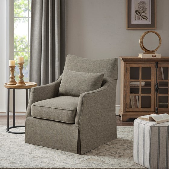 Upholstered Swivel Chair with Sloped Armrests and Back Pillow