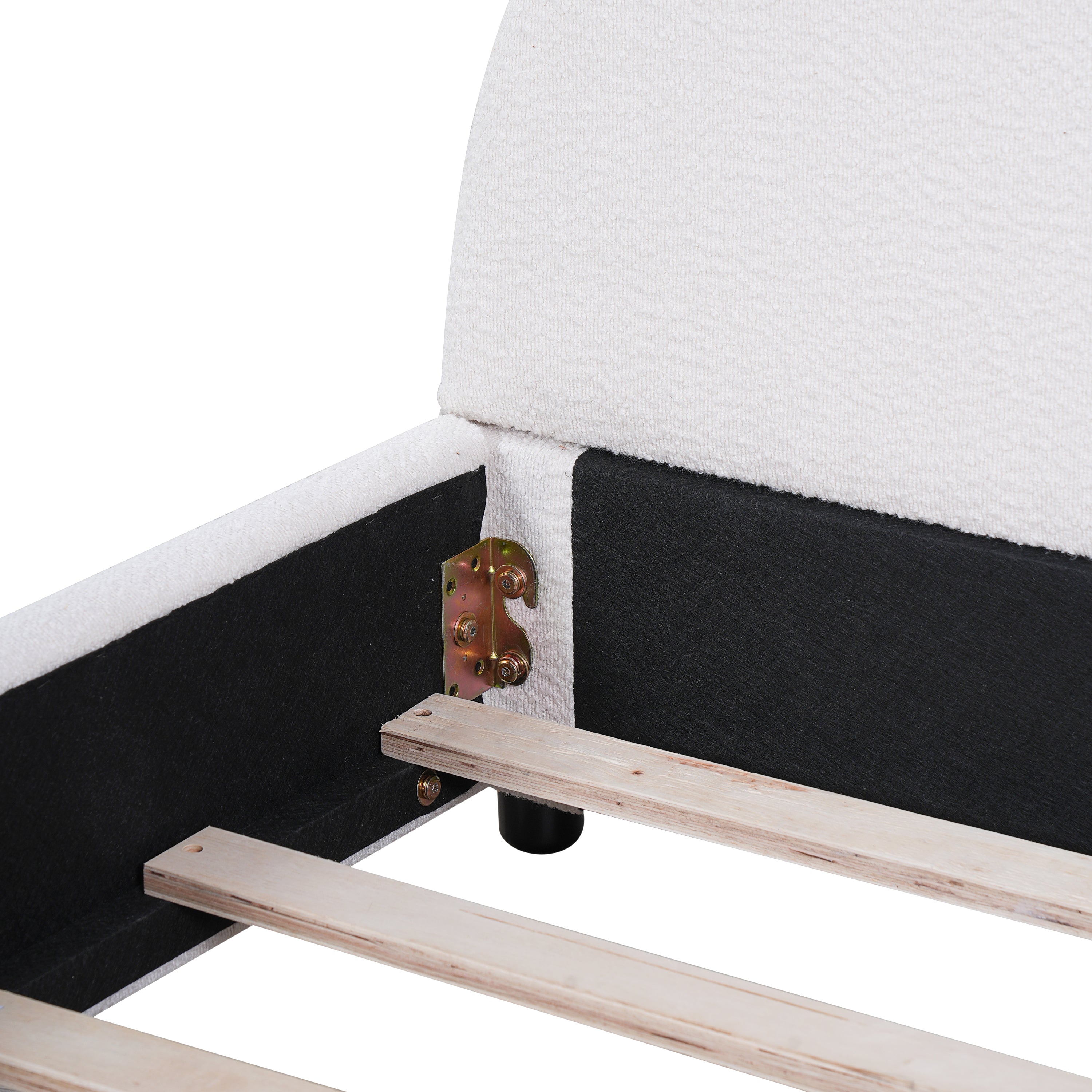 Bed Frame With Boucle Upholstered Round Curved Headboard