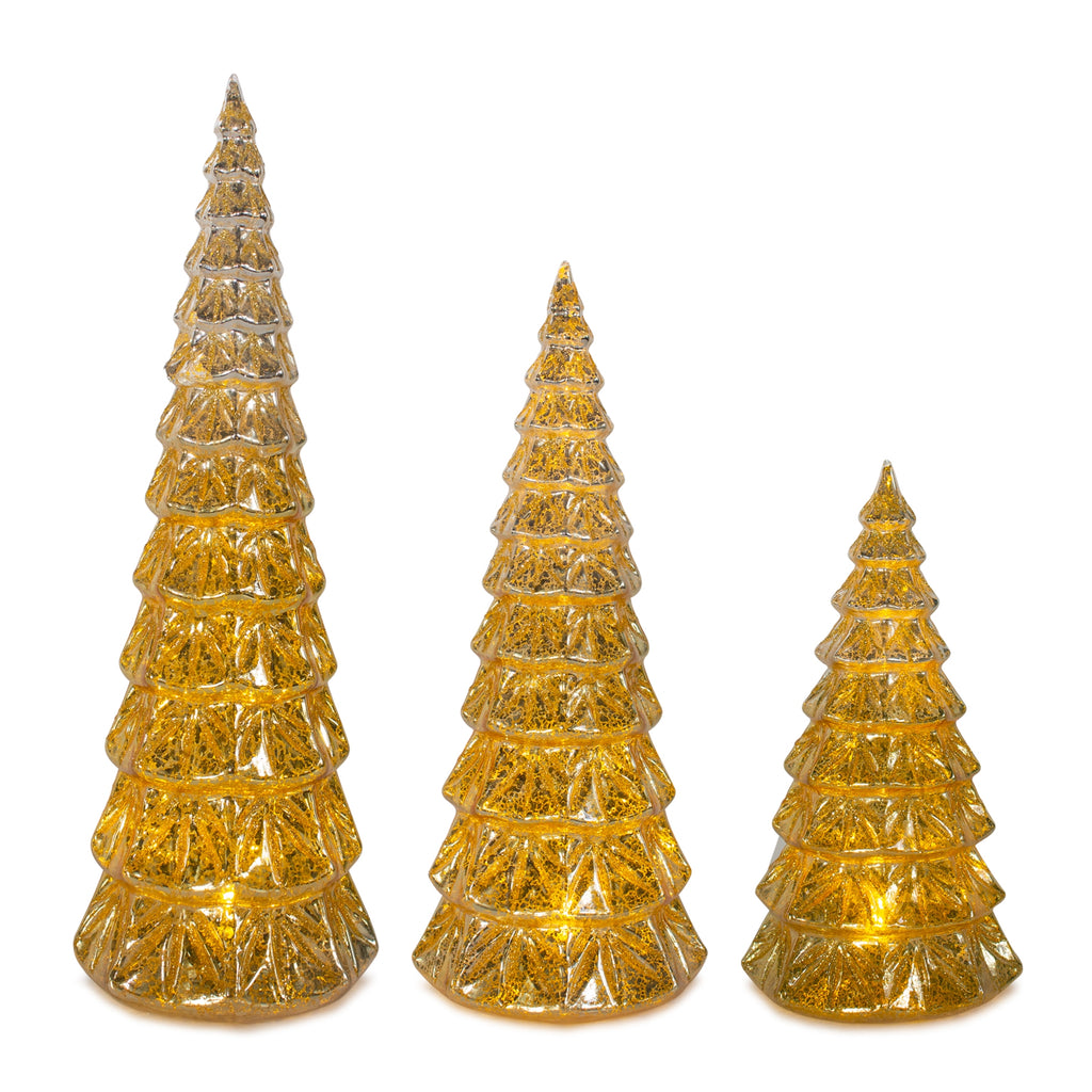 LED-Gold-Mercury-Glass-Holiday-Tree-Decor,-Set-of-3-Decor