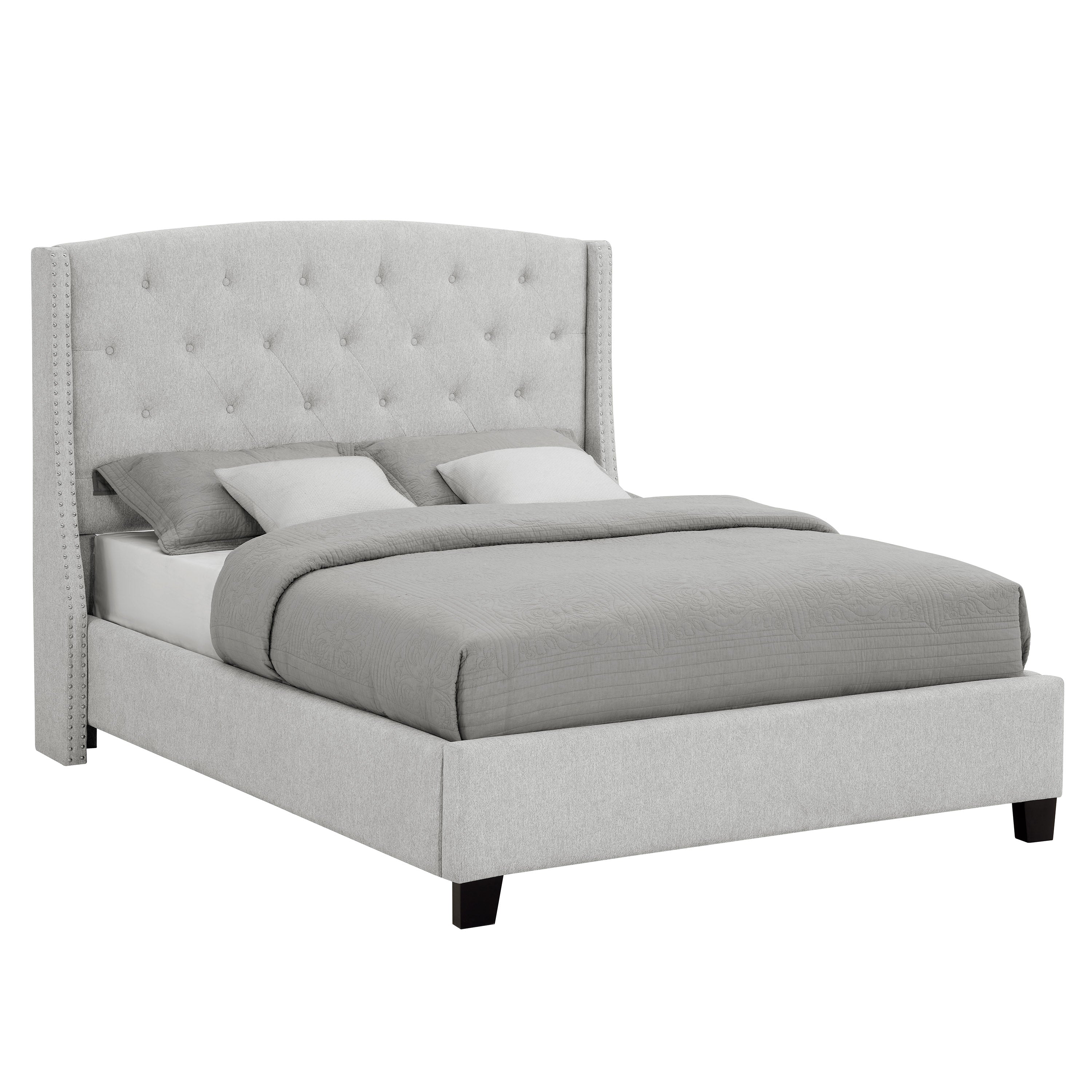 Upholstered Button Tufted Nailhead Panel Bed