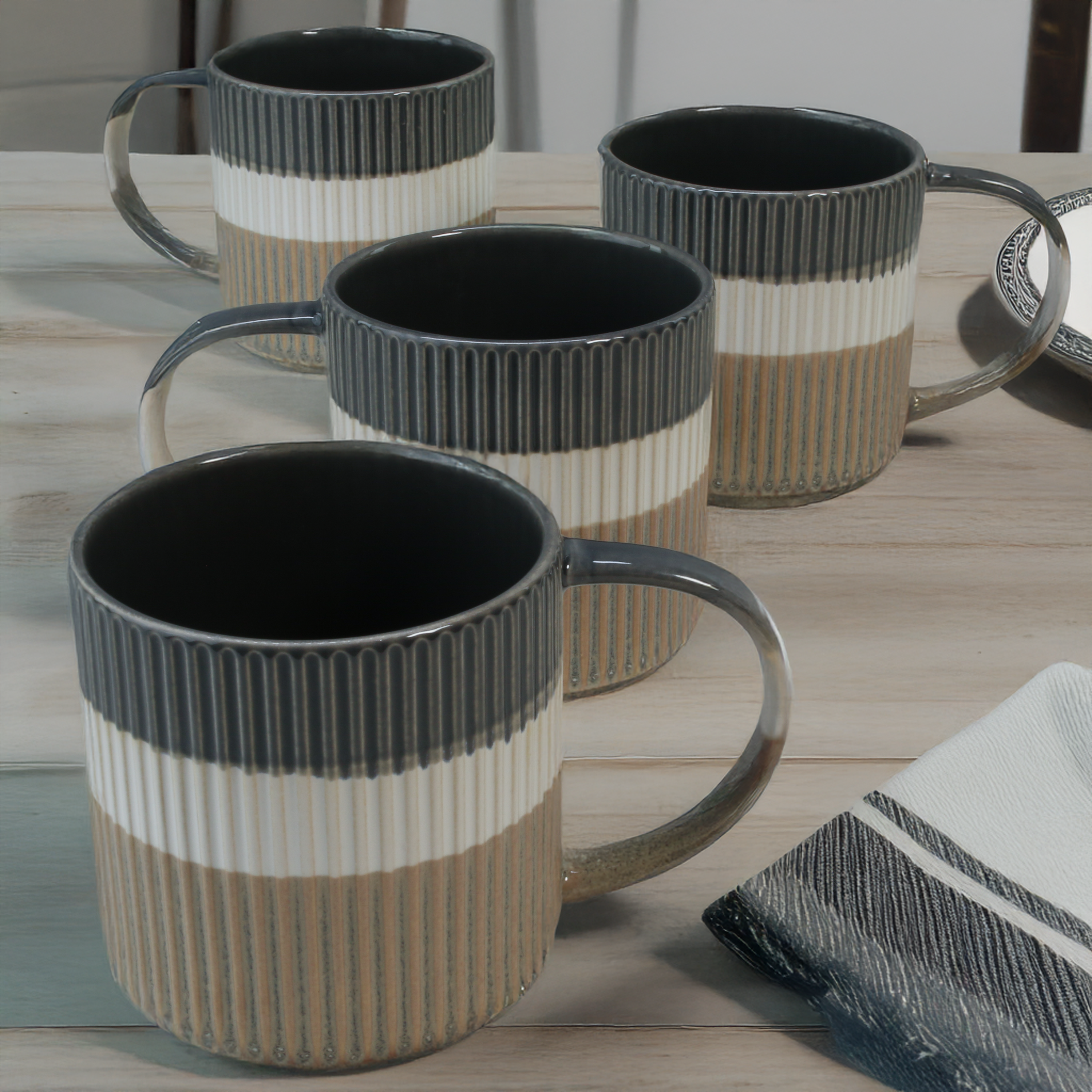 Tri-Color Mugs, Set of 4