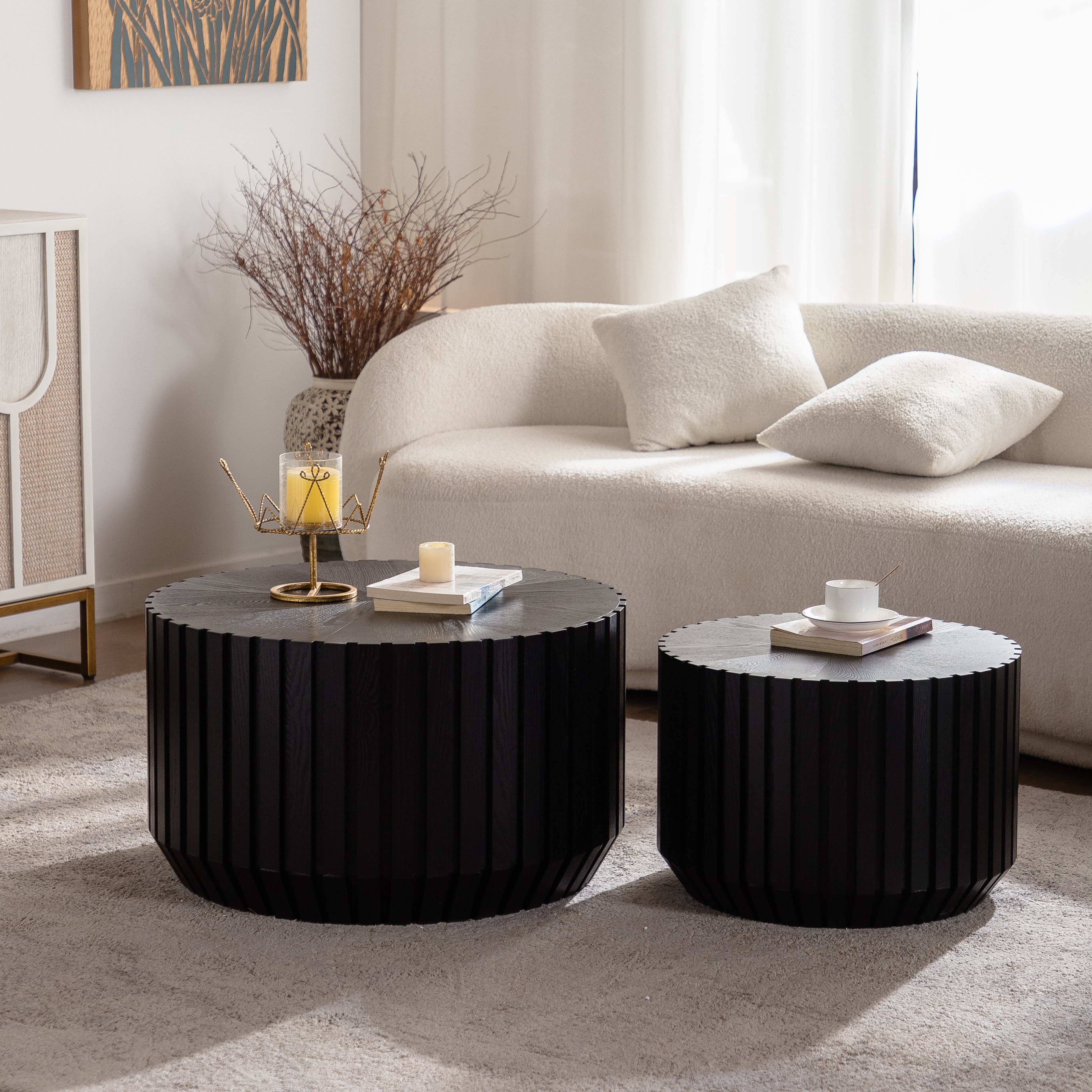 Set of 2 Fluted Round Coffee Tables