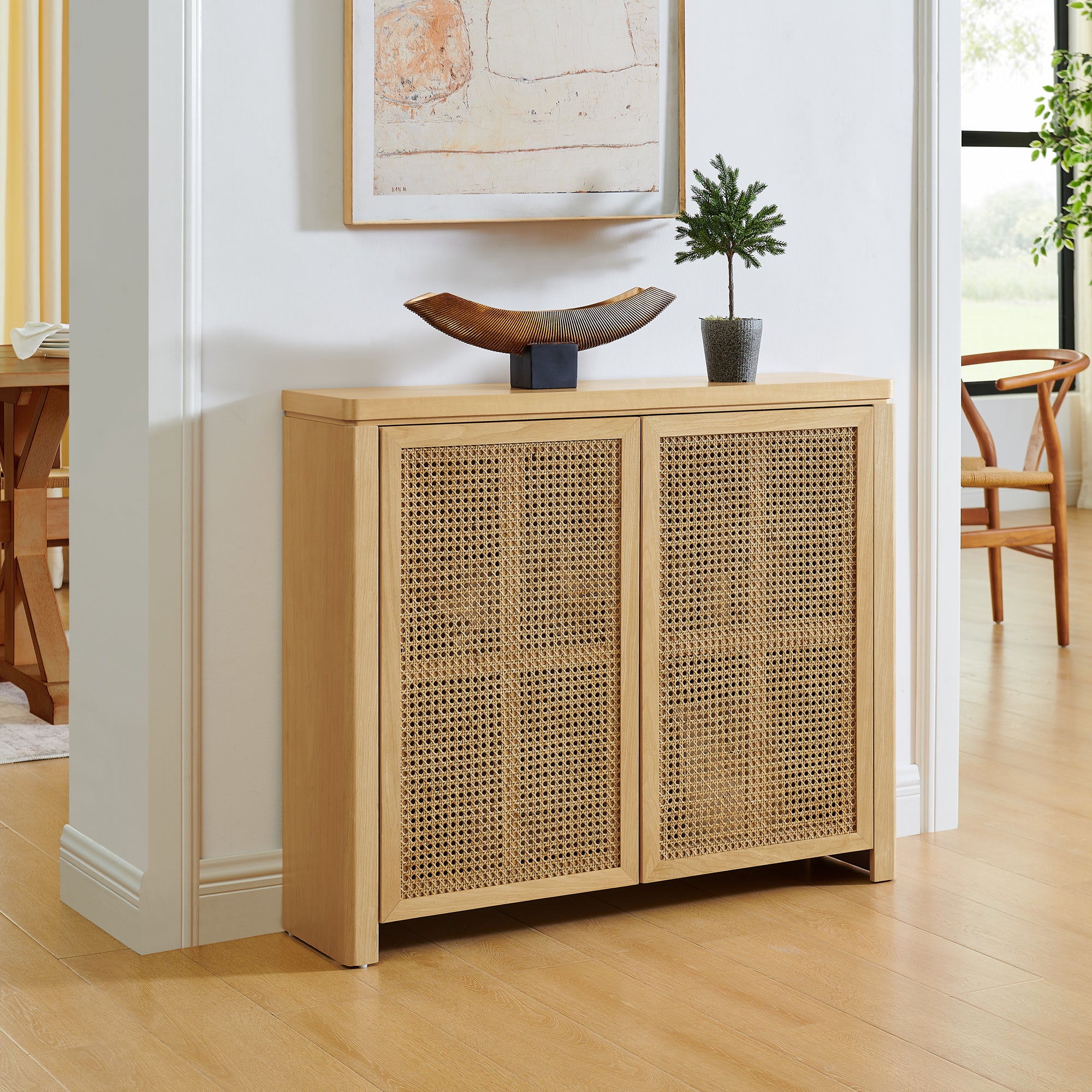 Mid-Century Modern Rattan Accent Storage Cabinet