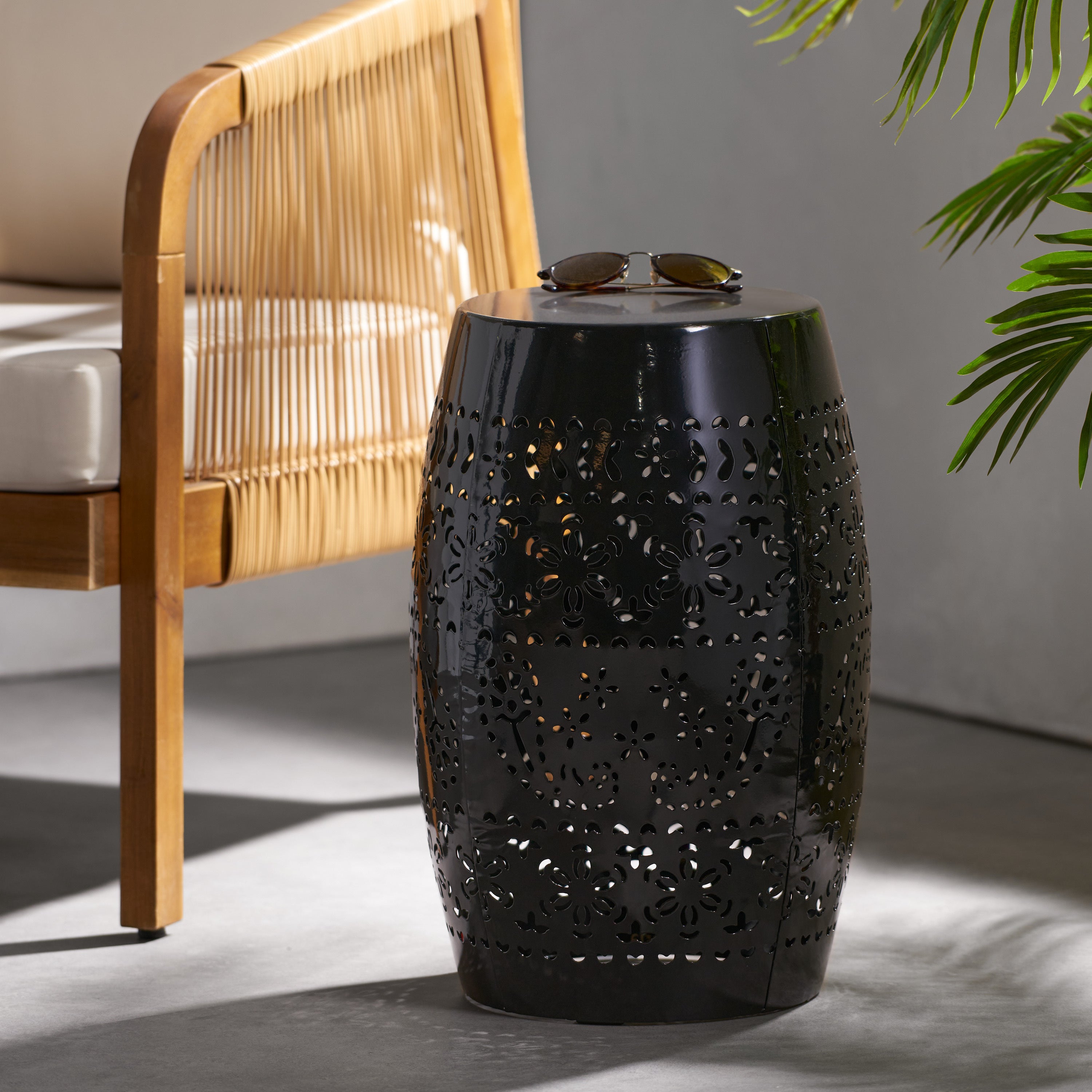 Ruby Outdoor Metal Lace Cutout Accent Table