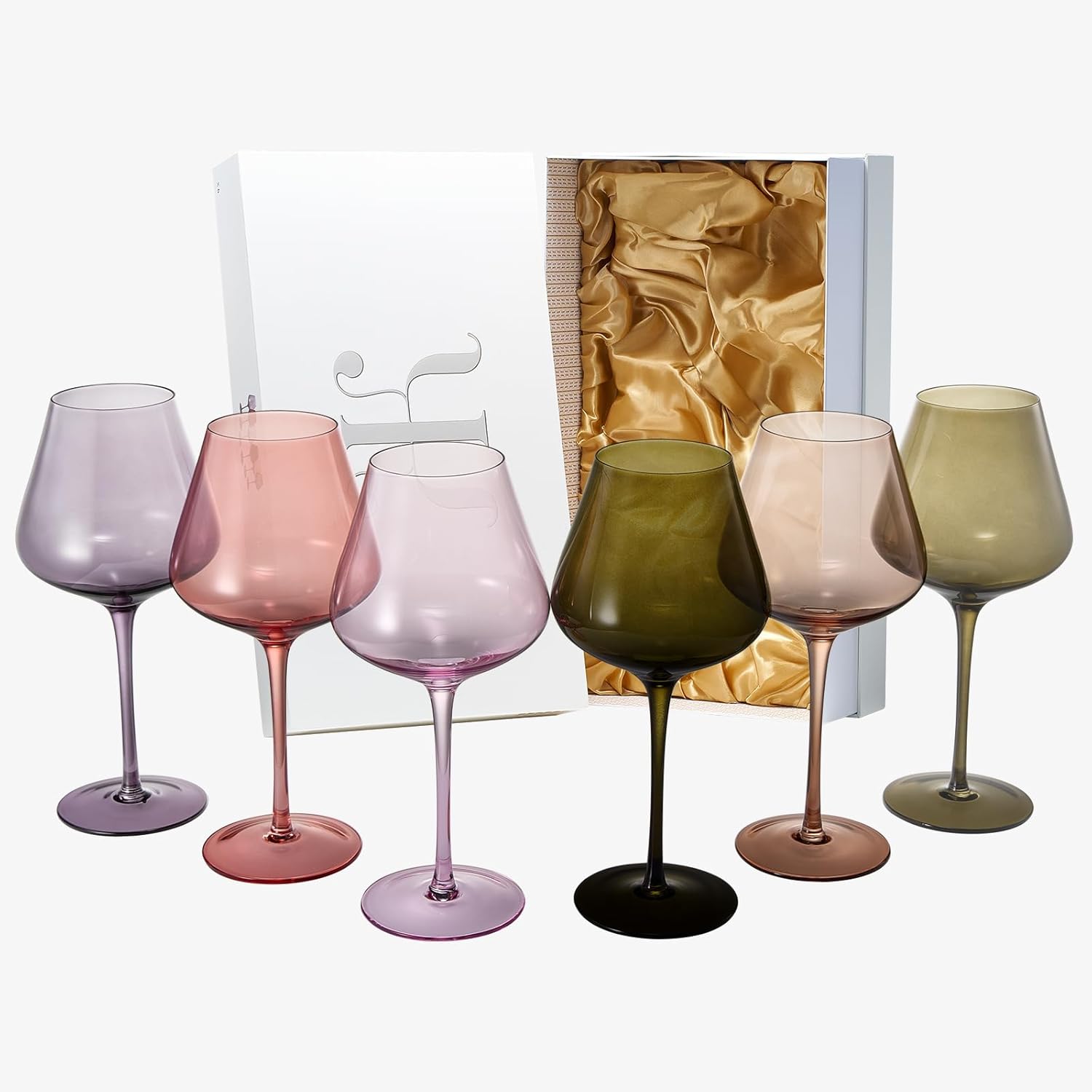 Stagioni Stemmed Wine Glassware, Set of 6, "Fall Leaves"