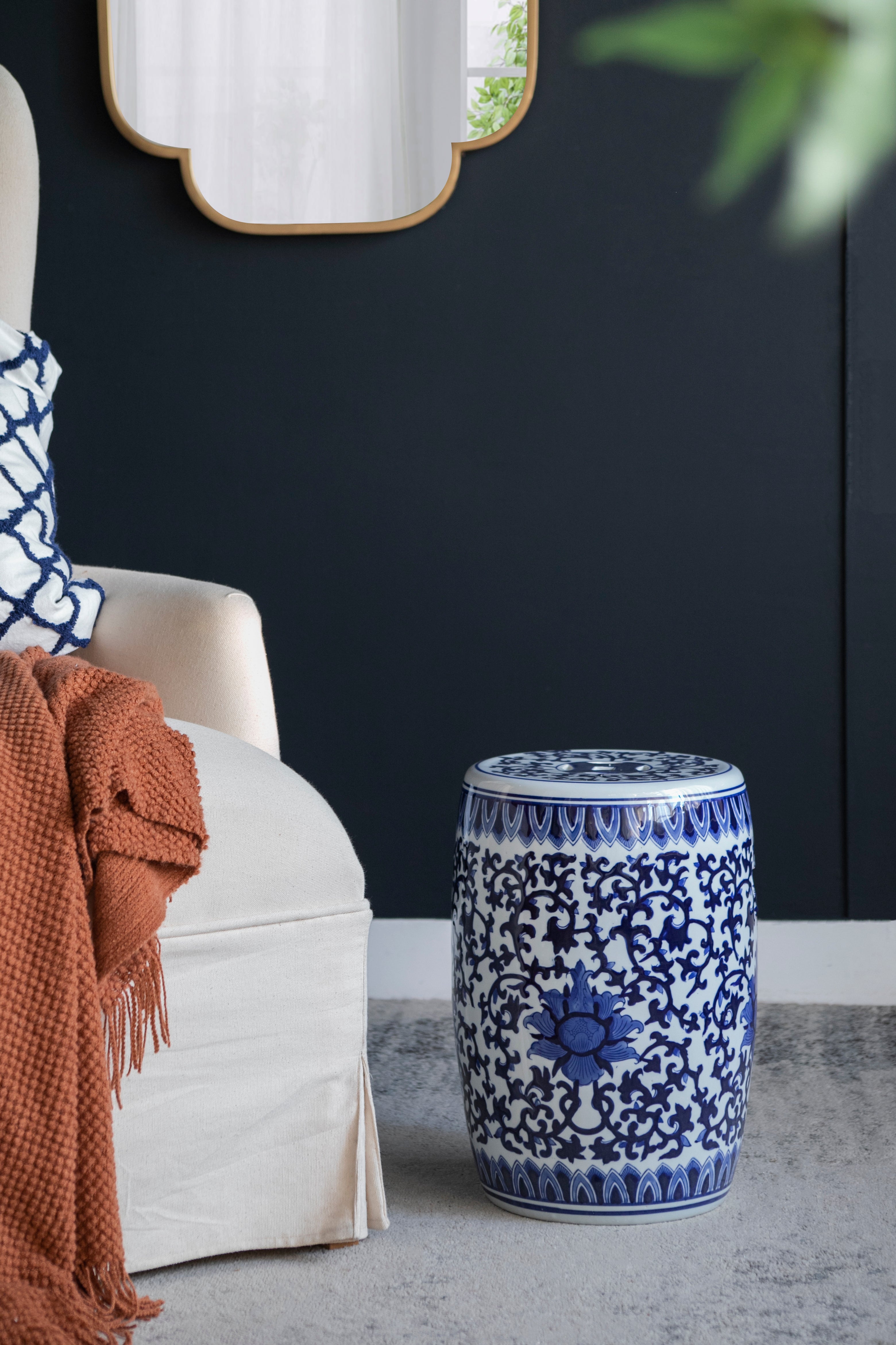 Outdoor Small Porcelain Stool with Dazzling Pattern