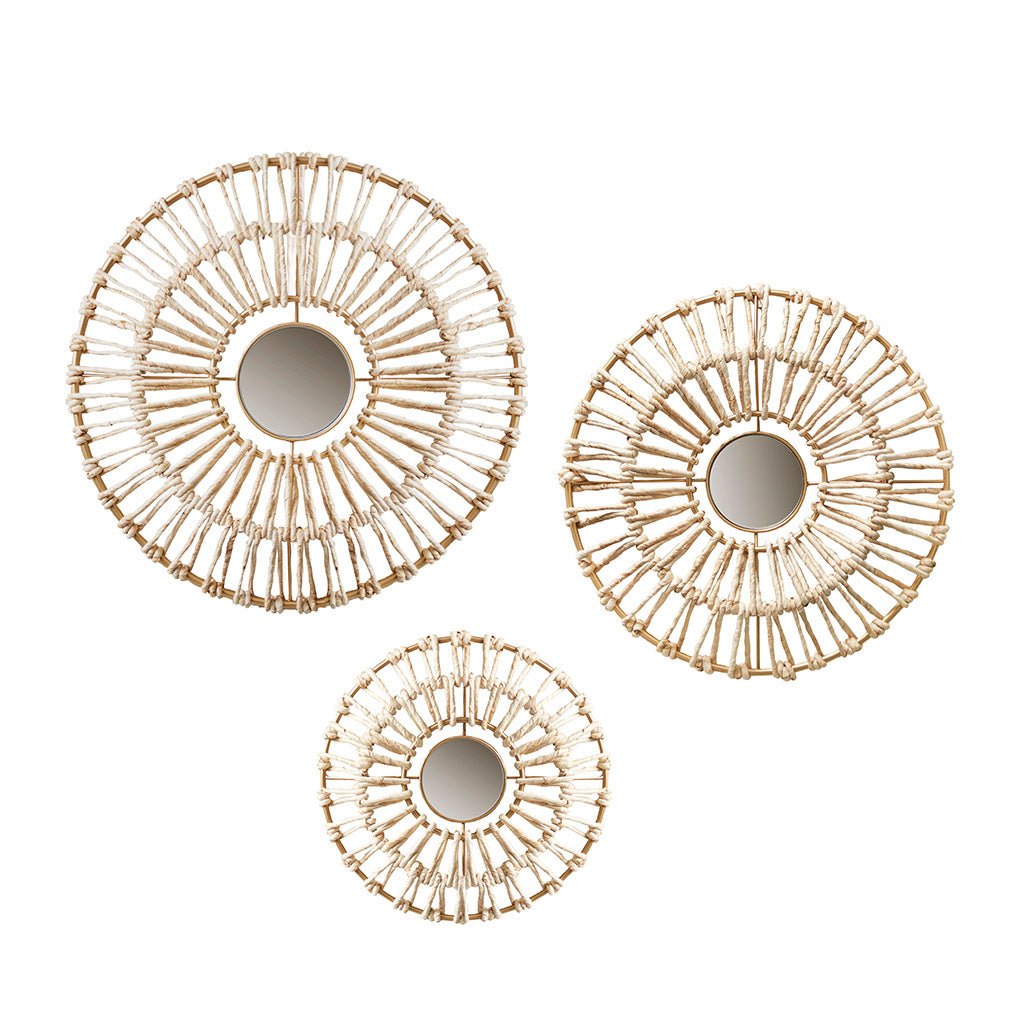 3 - Piece Wall Art Set with Metal Frame and Mirror Glass in Center - Wall Decor