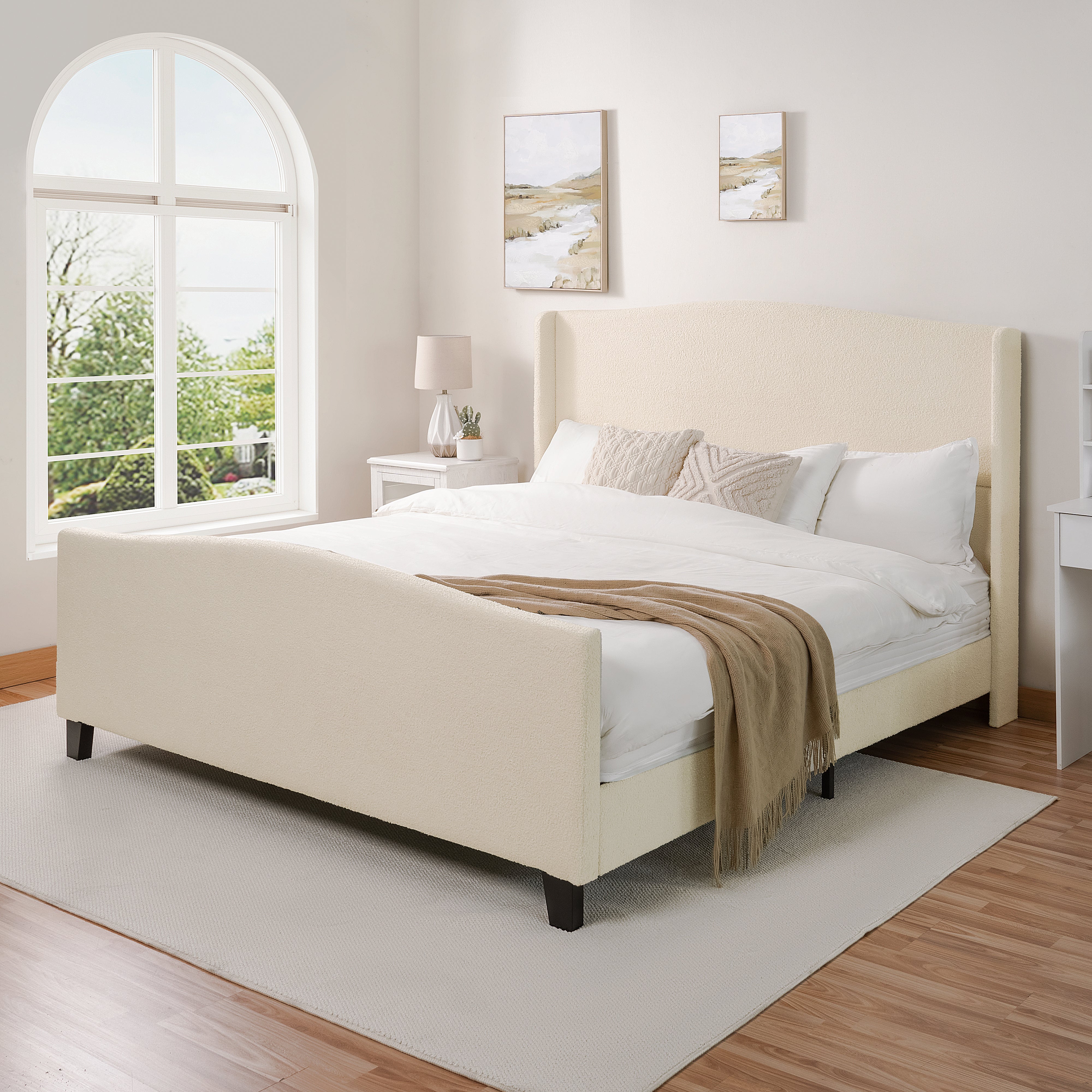 Bed Frame with 49.21" High Back Teddy Velvet Upholstered Headboard and 27.17" High Footboard