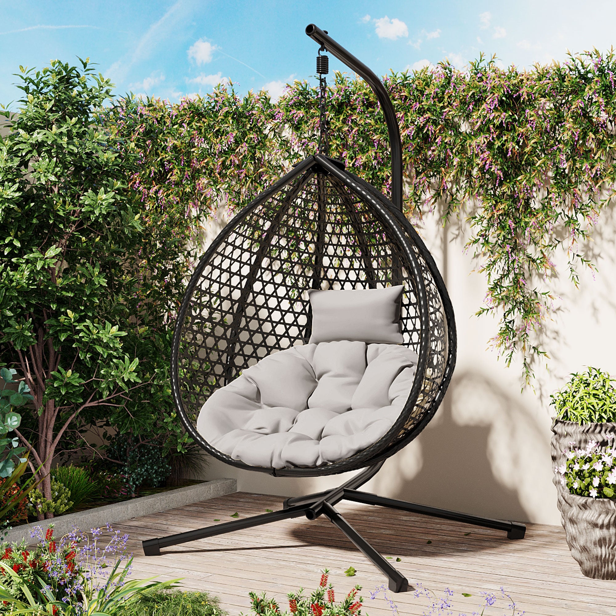 Hanging Swinging Egg Chair with Rattan Weaving, Base Included