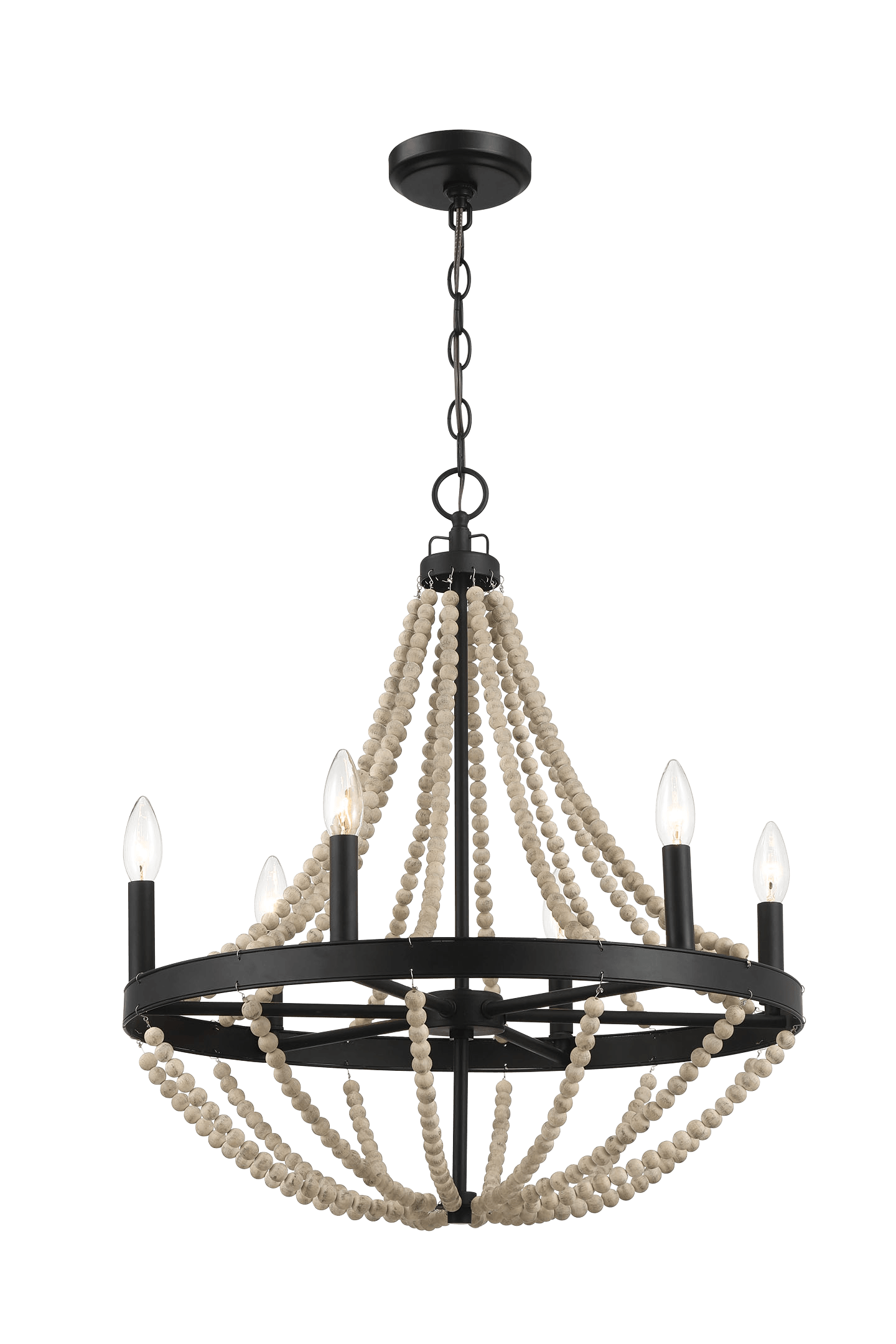 Chandelier with Wood Beads and Six Candle Light