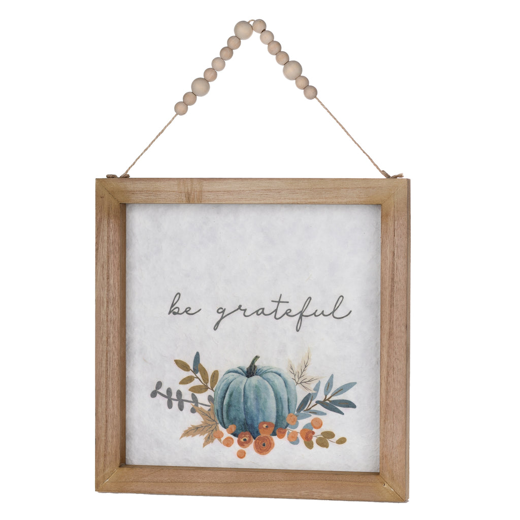 Wood Beaded Hanging Harvest Grateful Thankful Sentiment (Set of 2)