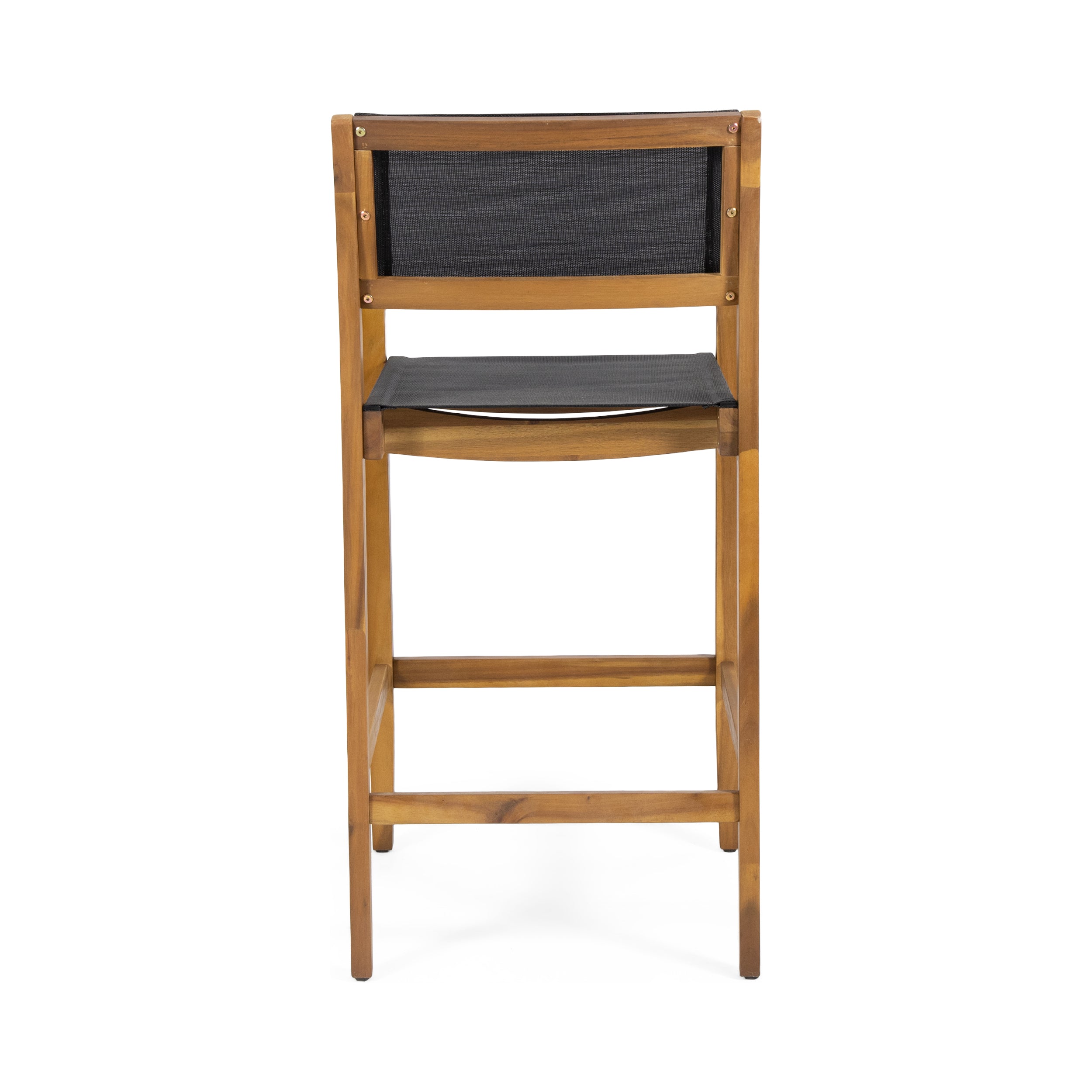 Santana Outdoor Acacia Wood Barstools With Outdoor Mesh, Set of 2
