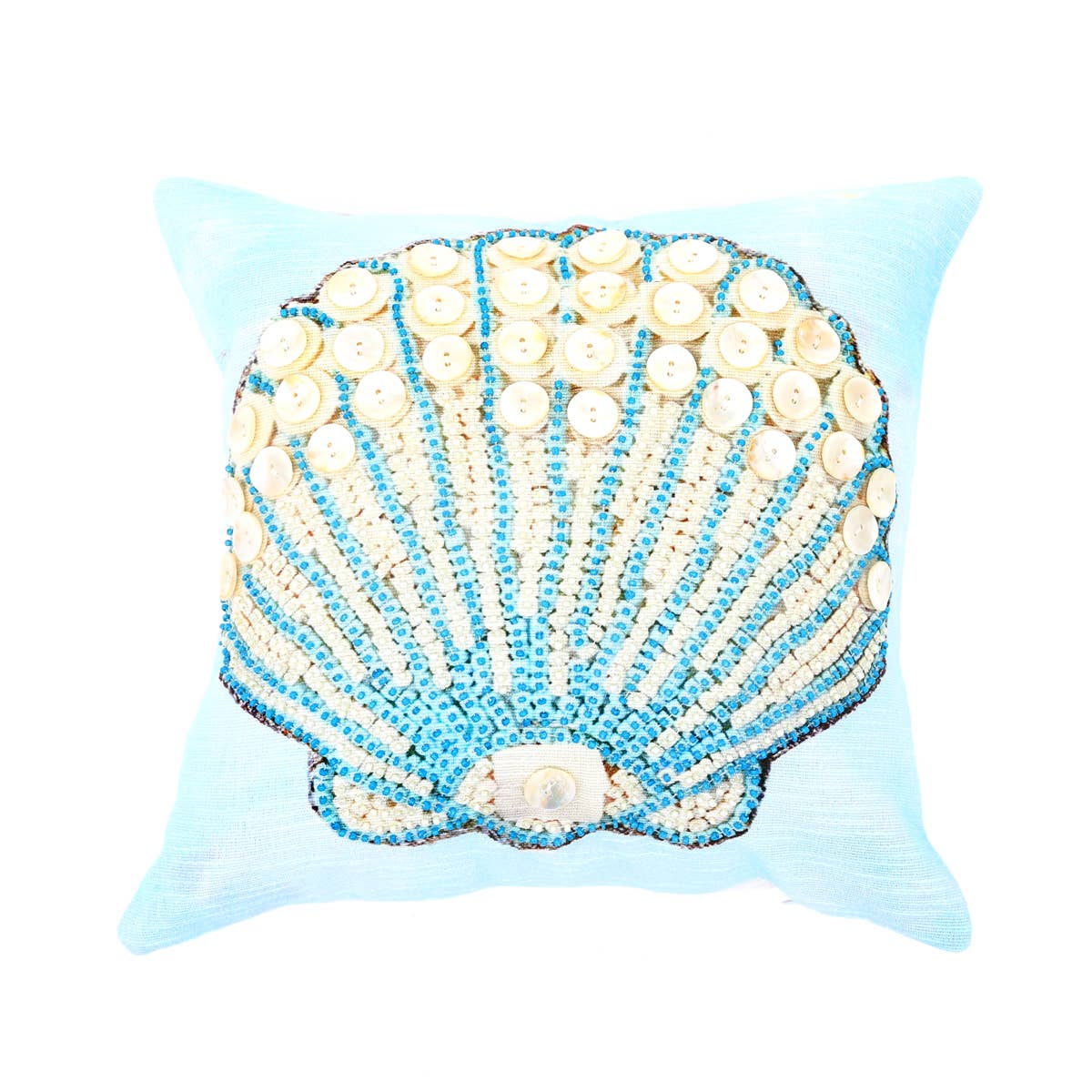 Print & Beadwork Seashell Pillow