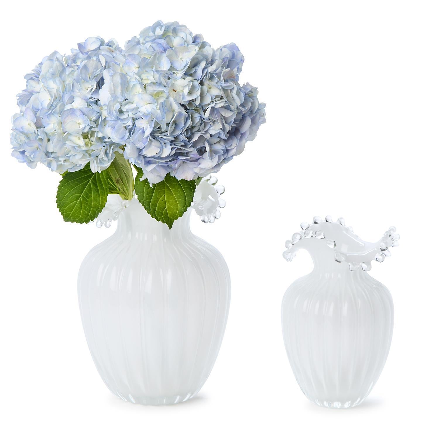 Glass Pearl White Vases, Set of 2