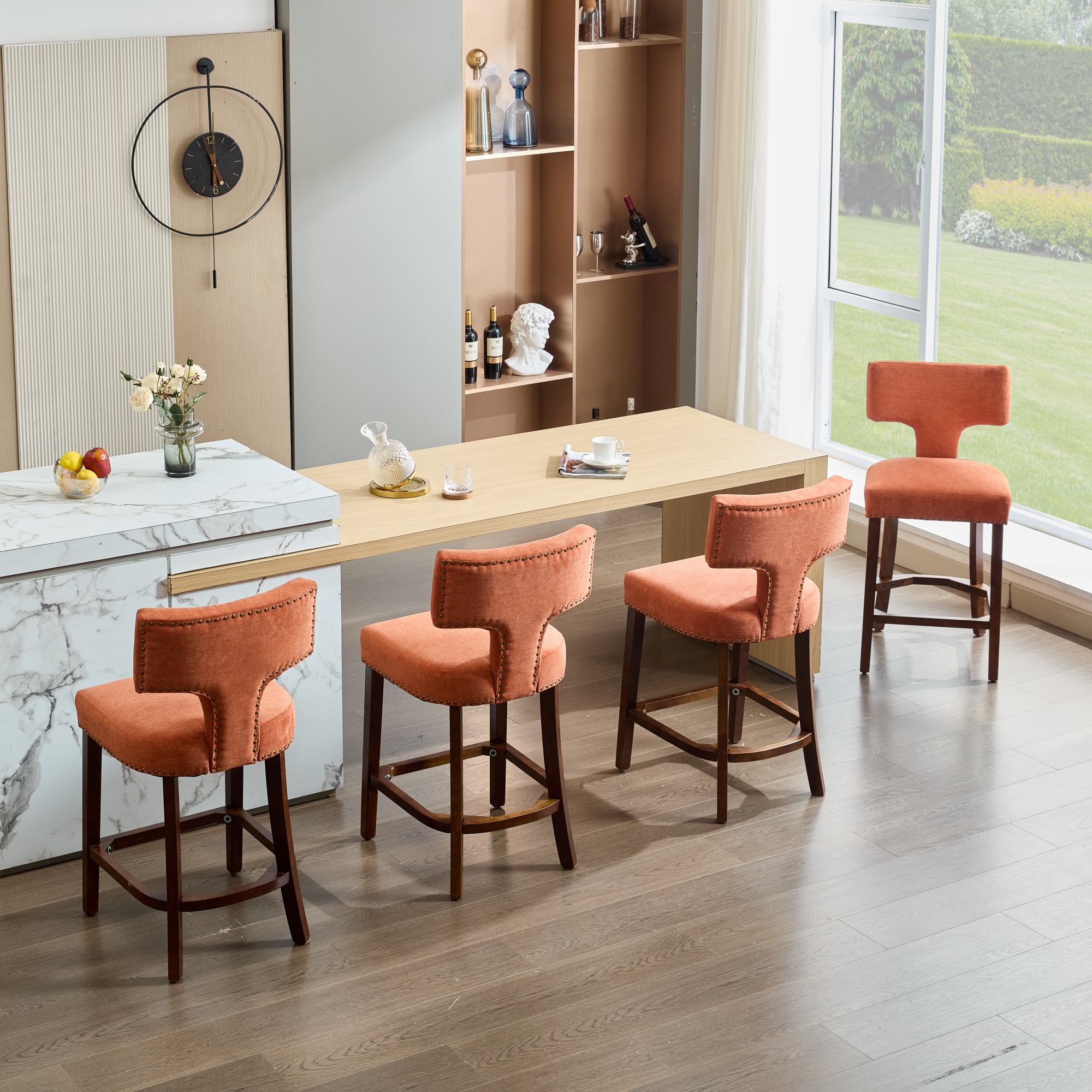Upholstered T-Back Counter Height Bar Stools, Set of 2