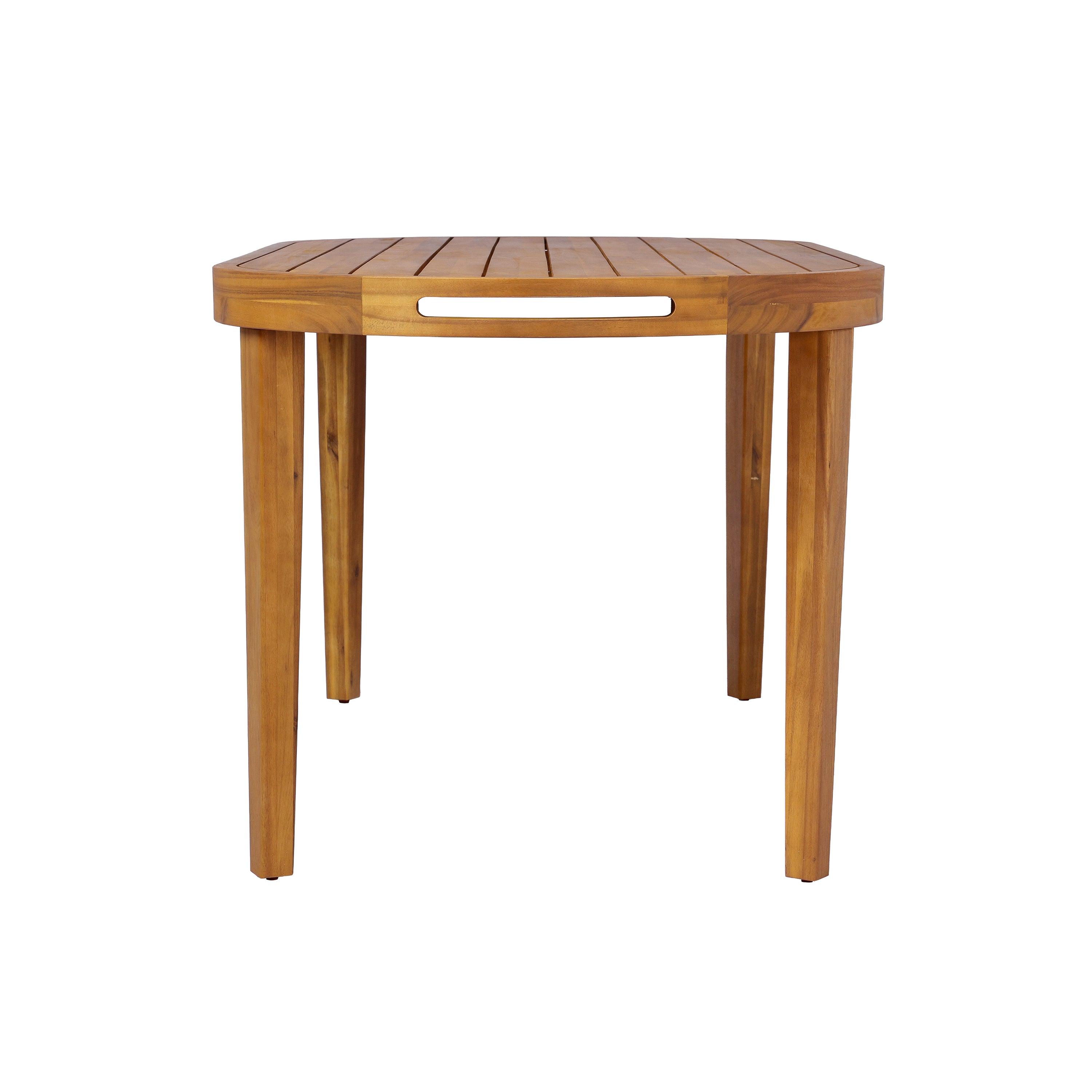 70" Oval Acacia Wood Outdoor Dining Table with Slatted Top, Weathered Finish,Teak finish