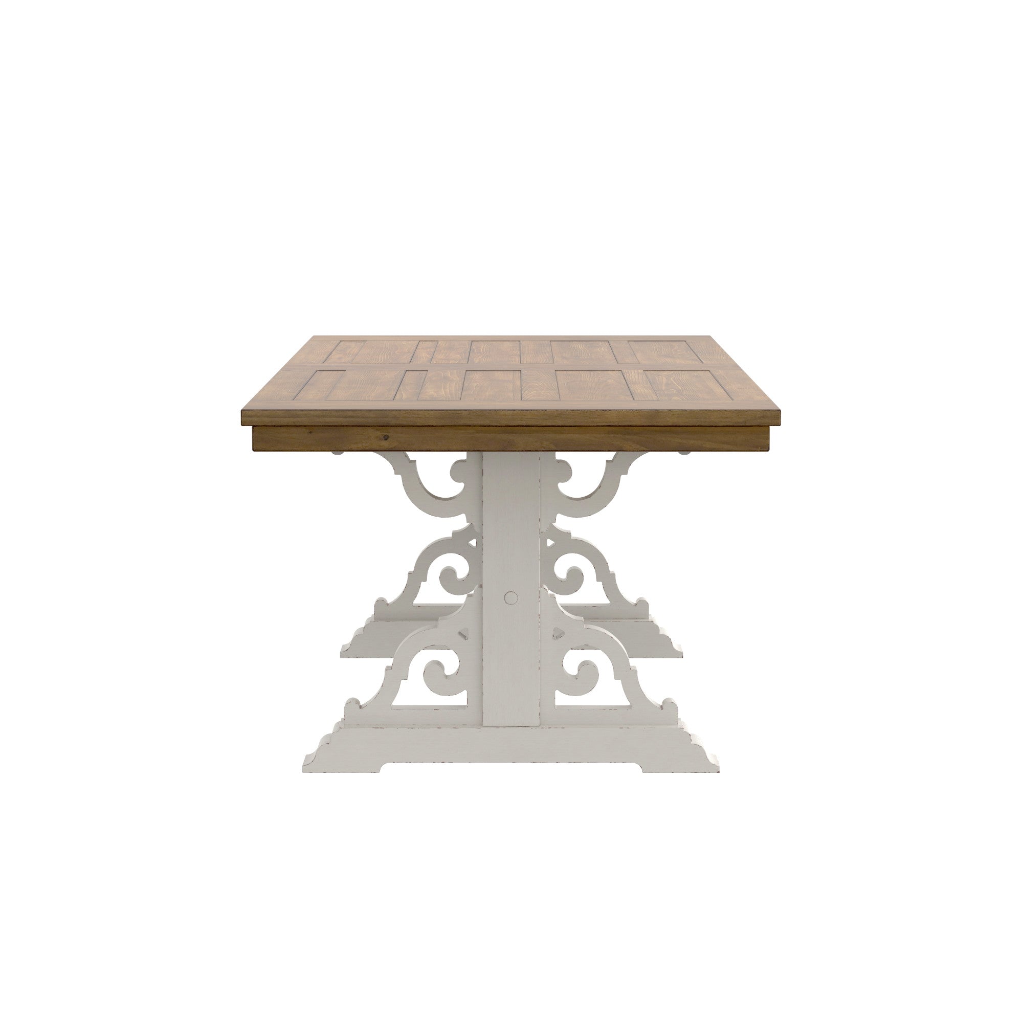Brown And White Rectangular Trestle Dining Table