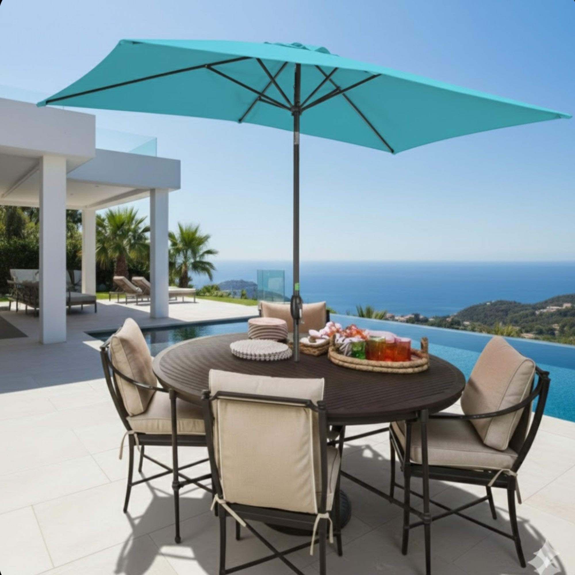 6.5 x 10 ft Rectangular Patio Umbrella with Crank, Base Not Included