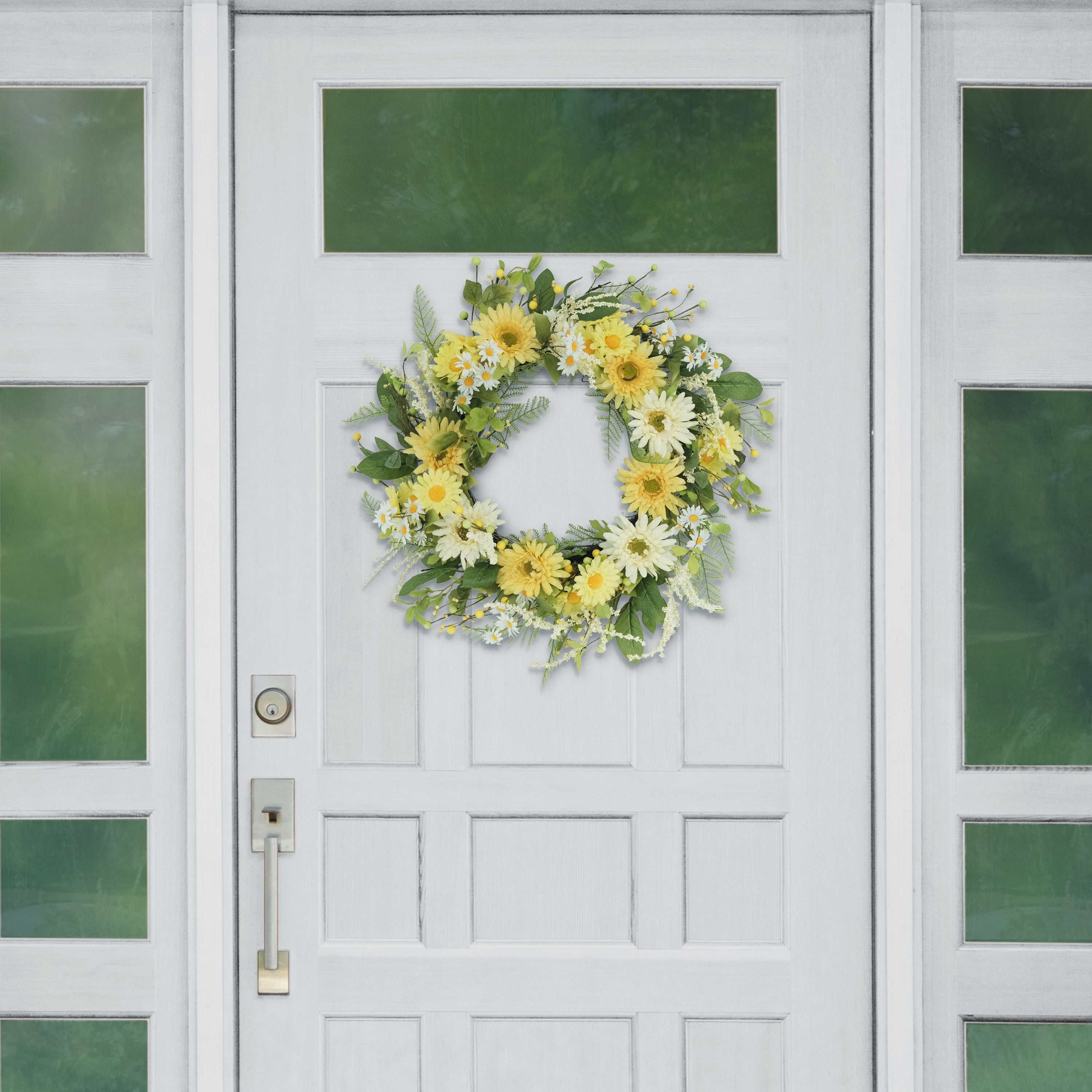 24" Artificial Yellow Chrysanthemum And Daisy Floral Spring Wreath