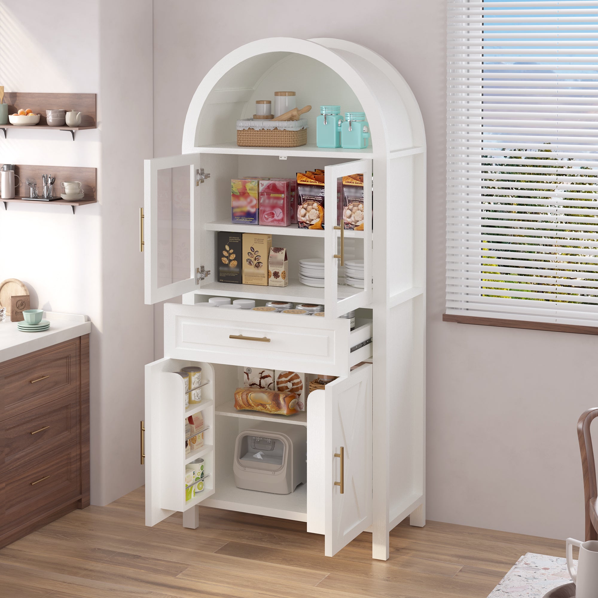Farmhouse Arched Strage Cabinet with Glass Doors