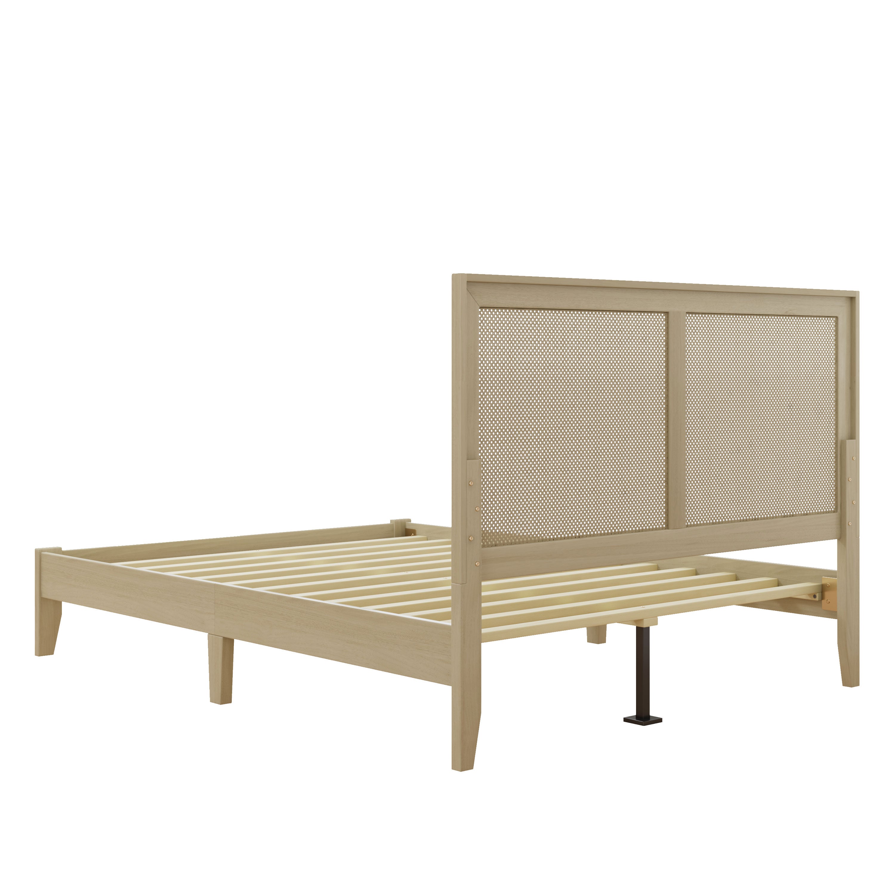 Solid Wood Platform Bed With Rattan