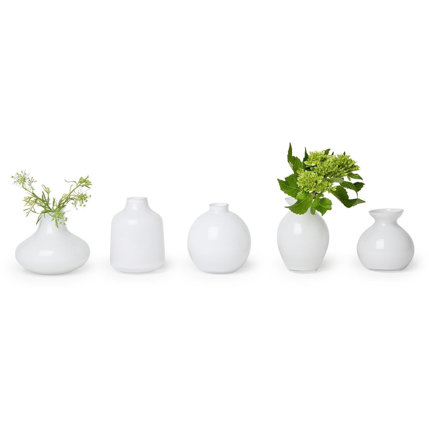 Milky White Glass Vases, Set of 5