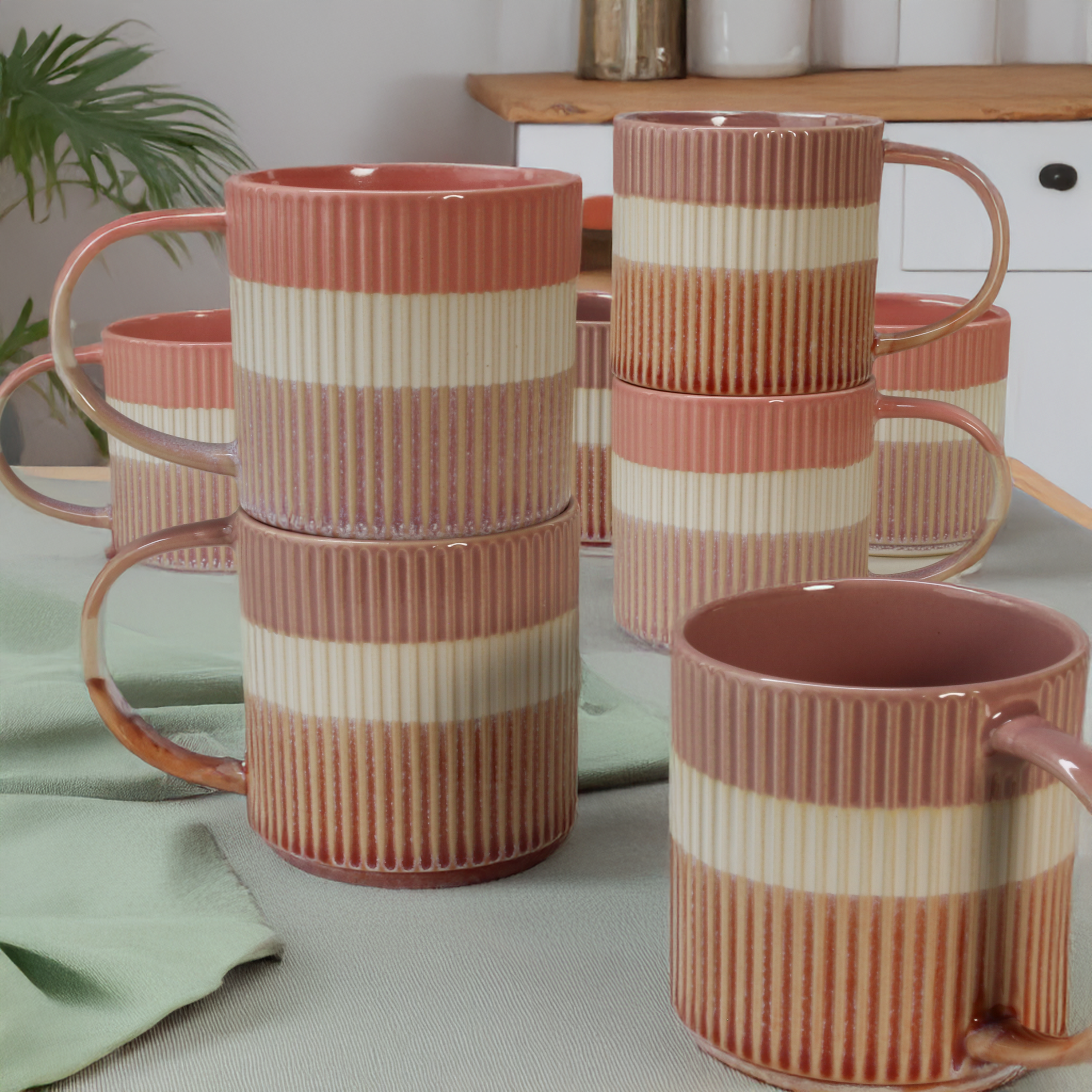 Tri-Color Mugs, Set of 8