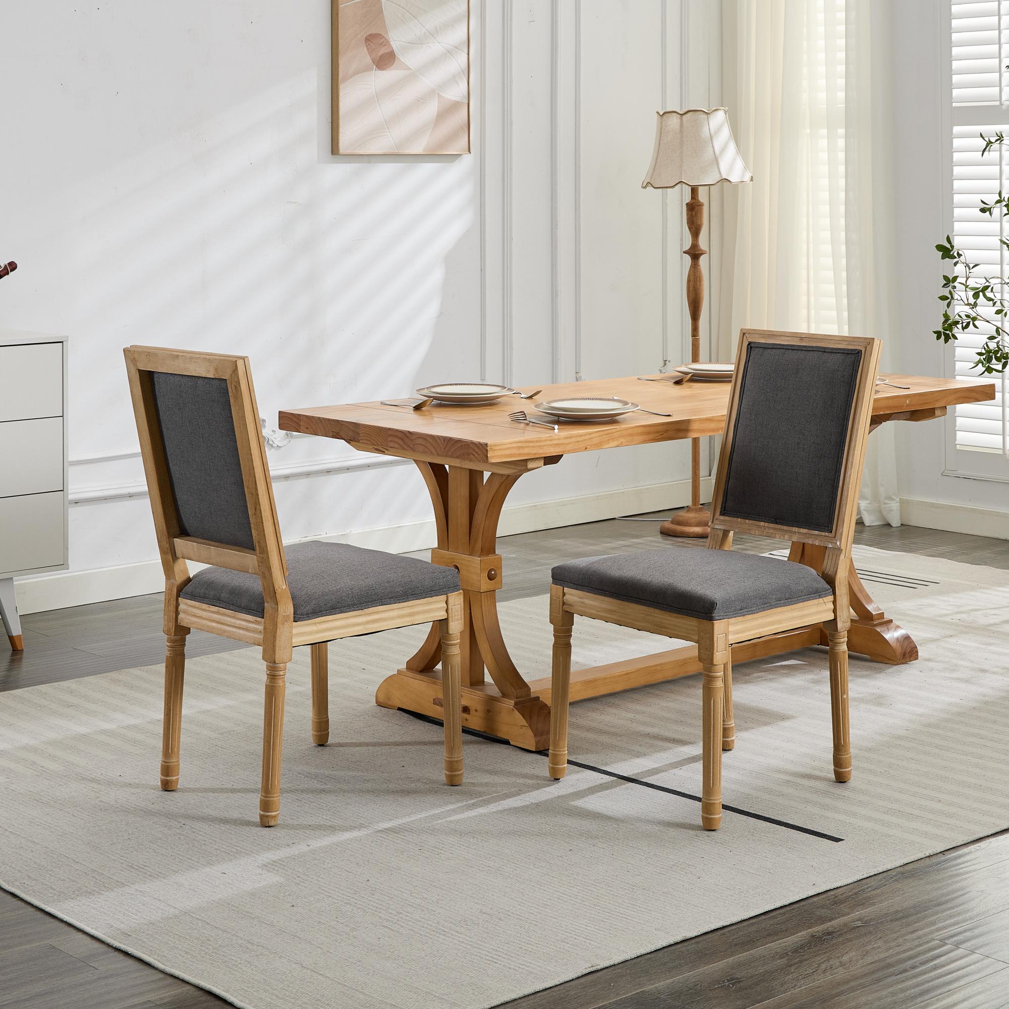 Louis French Country Dining Chairs with Square Upholstered Backrest, Set of 2