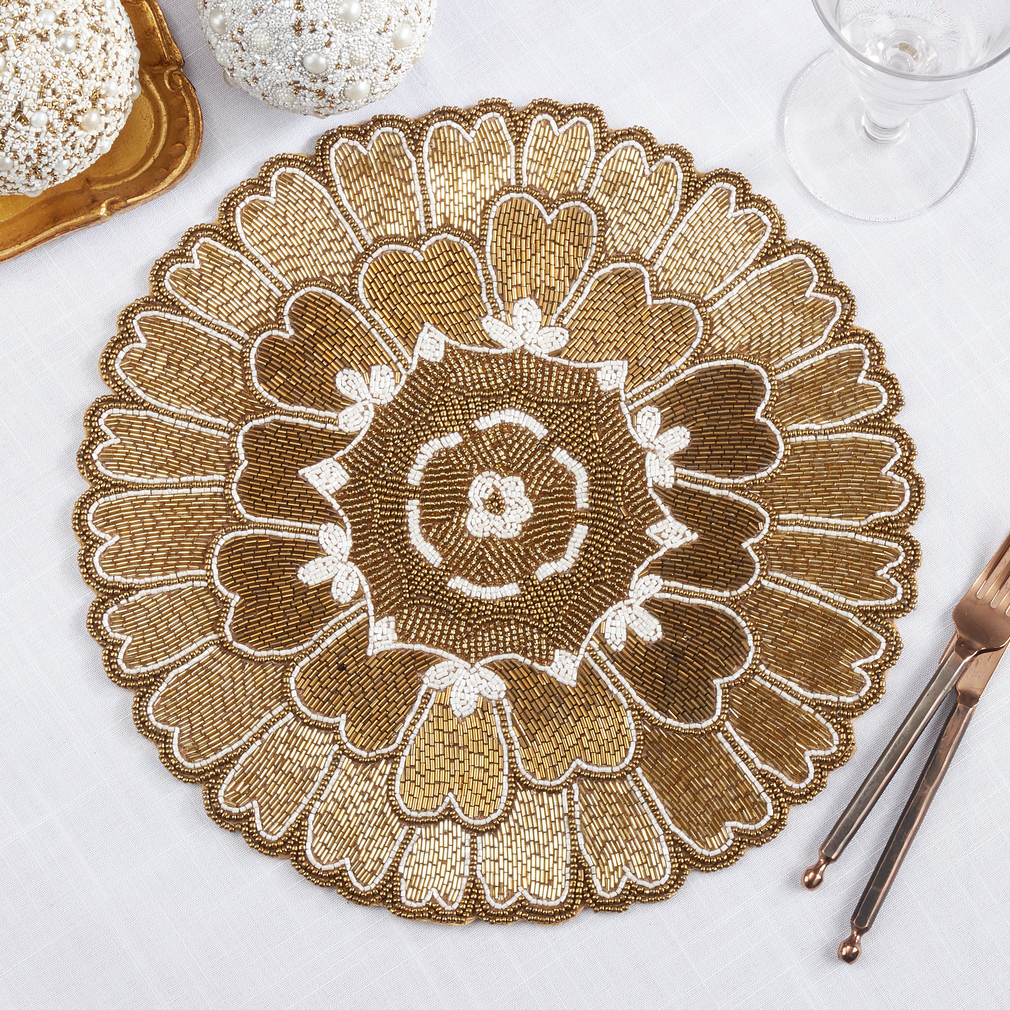 Floral Design Beaded Placemat, Set of 4