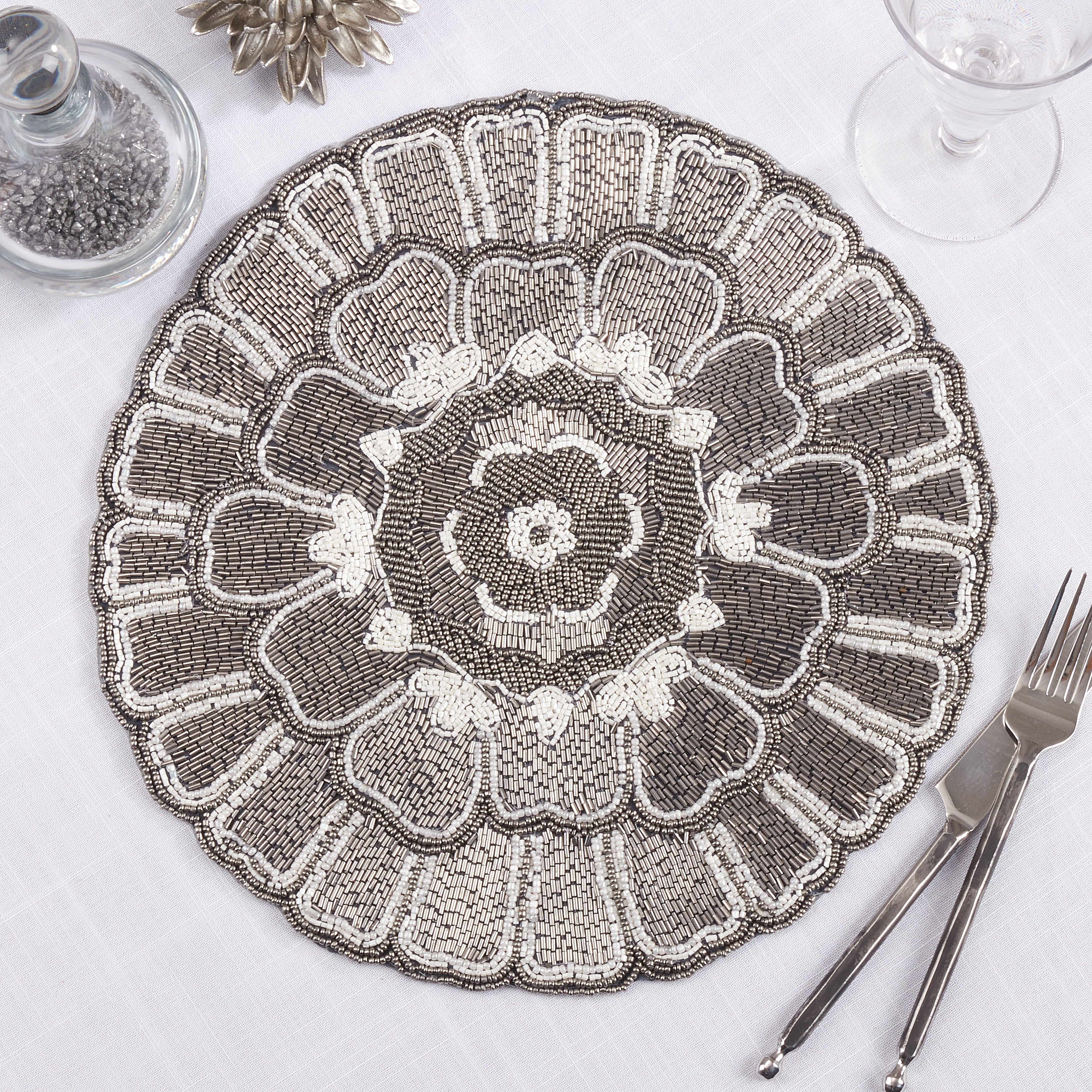 Floral Design Beaded Placemat, Set of 4