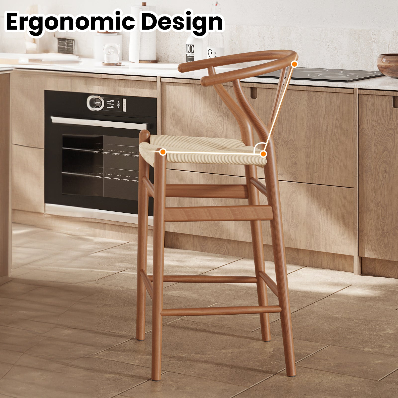 Wishbone Counter Height Barstool with Woven Seat