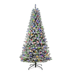 Pre-lit 7.5 ft Flocked Virginia Pine Artificial Christmas Tree with Color-Select LED Lights