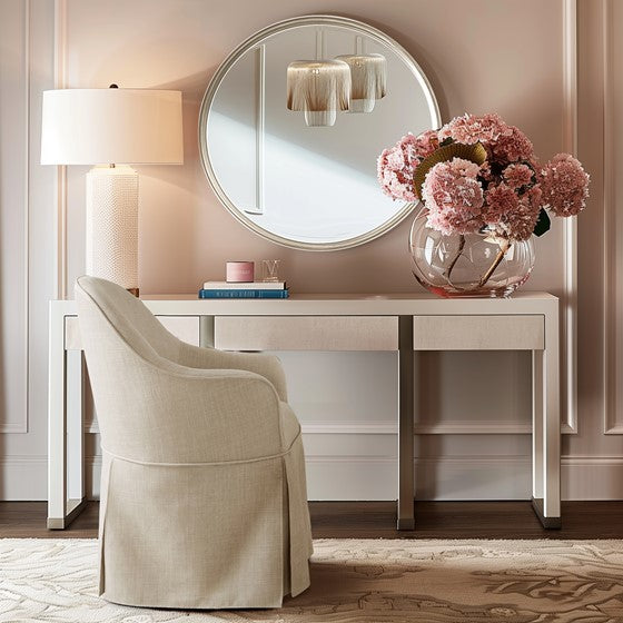 Upholstered Dining Chair with Casters and Sloped Arms