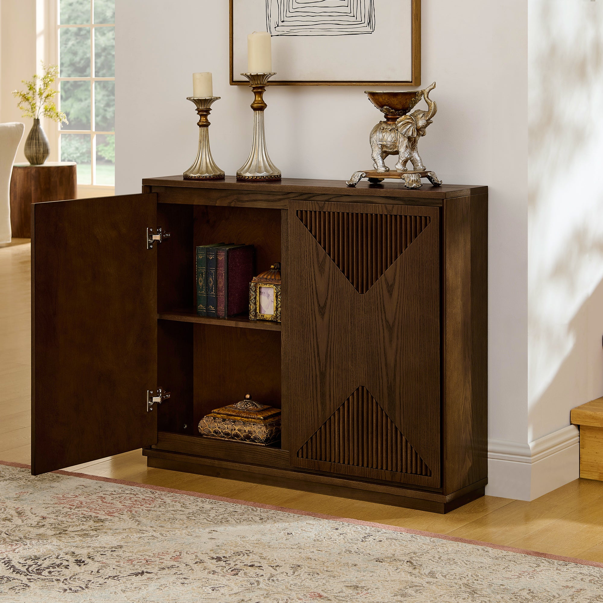 Mid Century Modern V-Shape Narrow Storage Cabinet