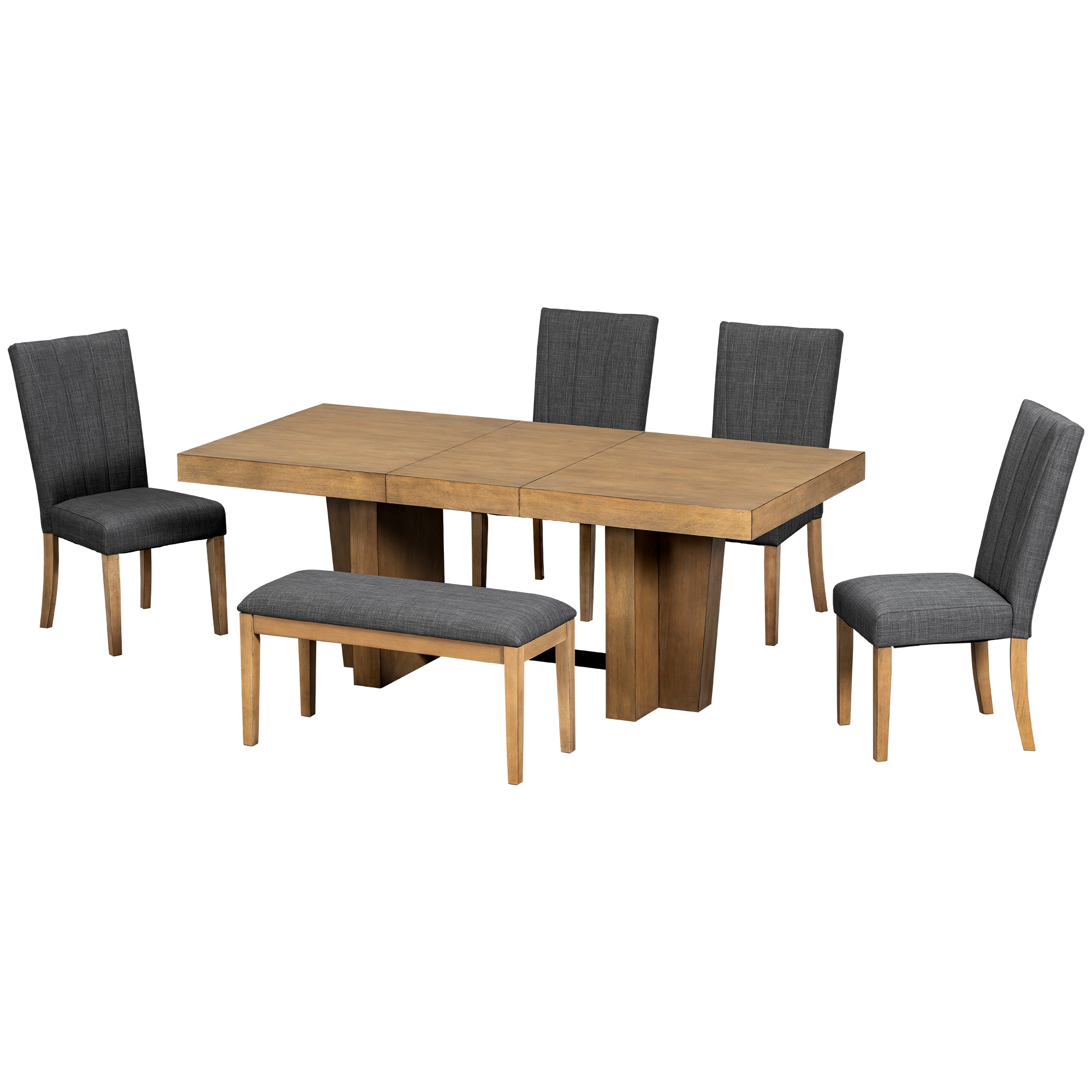 Meadowlark Farmhouse Extendable Wood Dining Table with 4 Upholstered Chairs & Bench