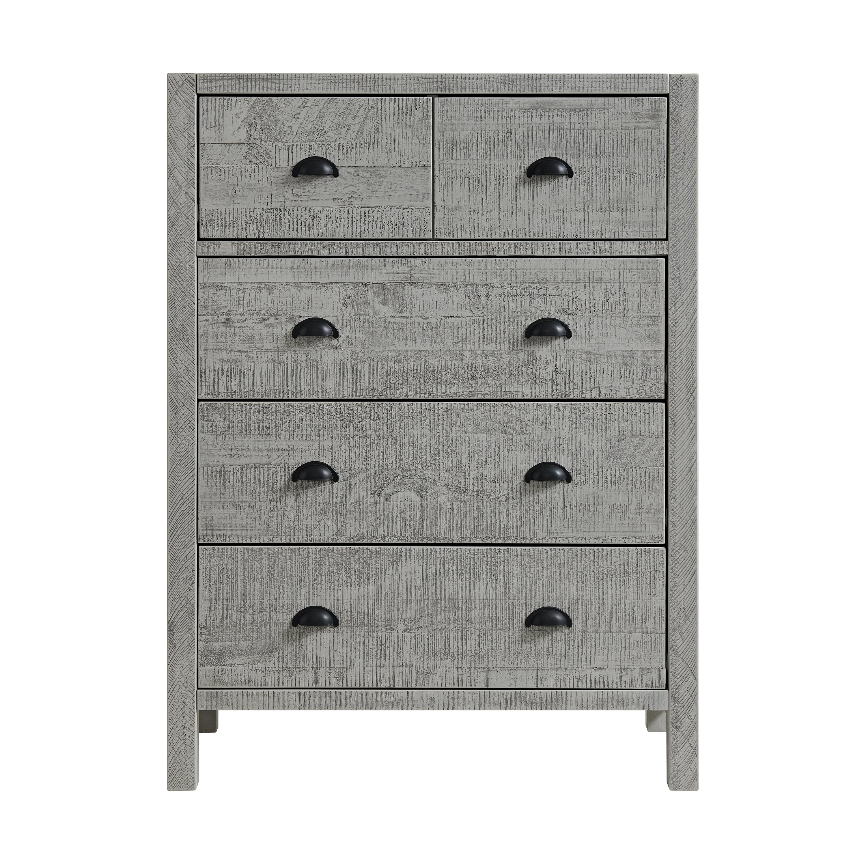 Arden 5-Piece Wood Bedroom Set with Bed, Two 2- Nightstands with open shelf, 5-Drawer Chest, 6-Drawer Dresser