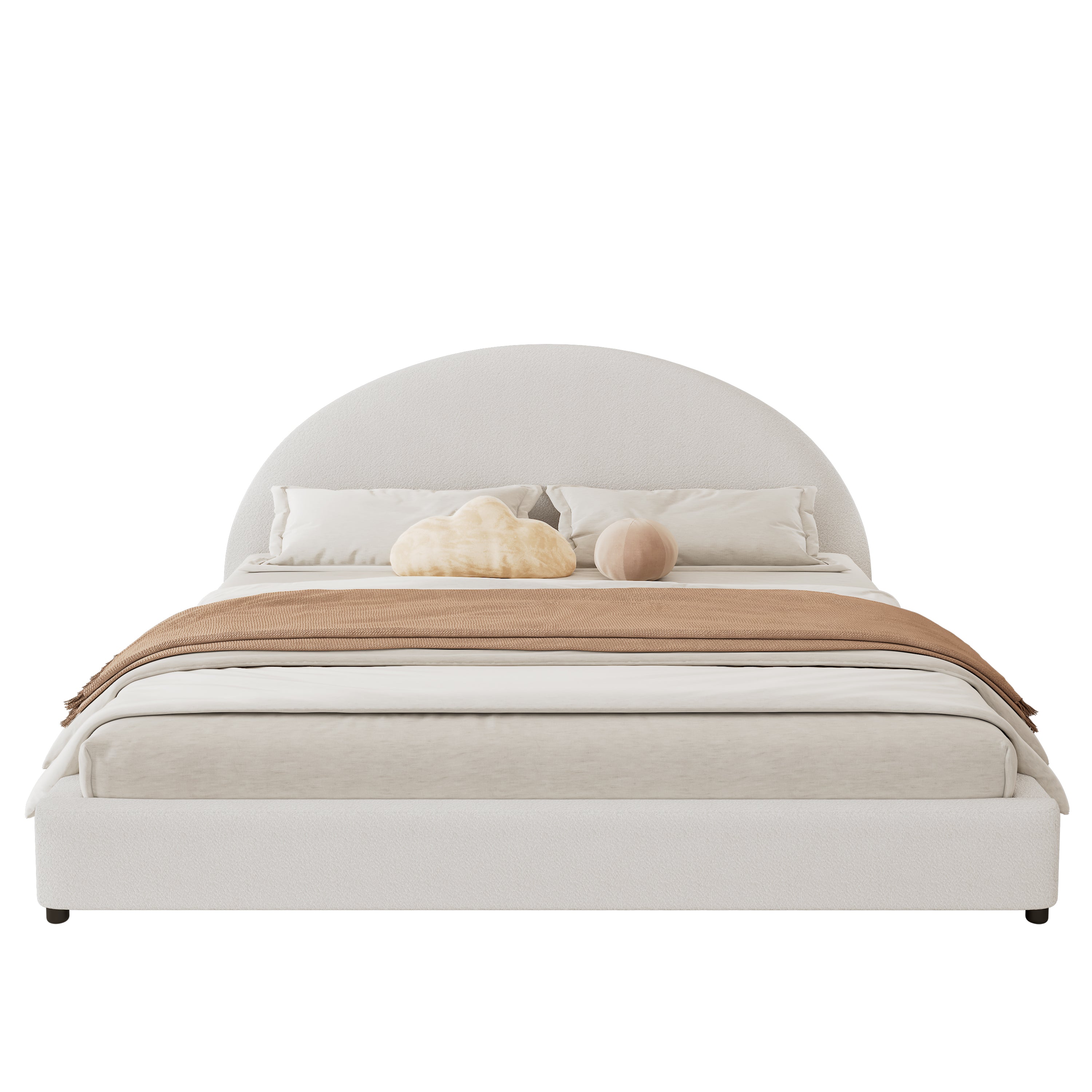 Bed Frame With Boucle Upholstered Round Curved Headboard