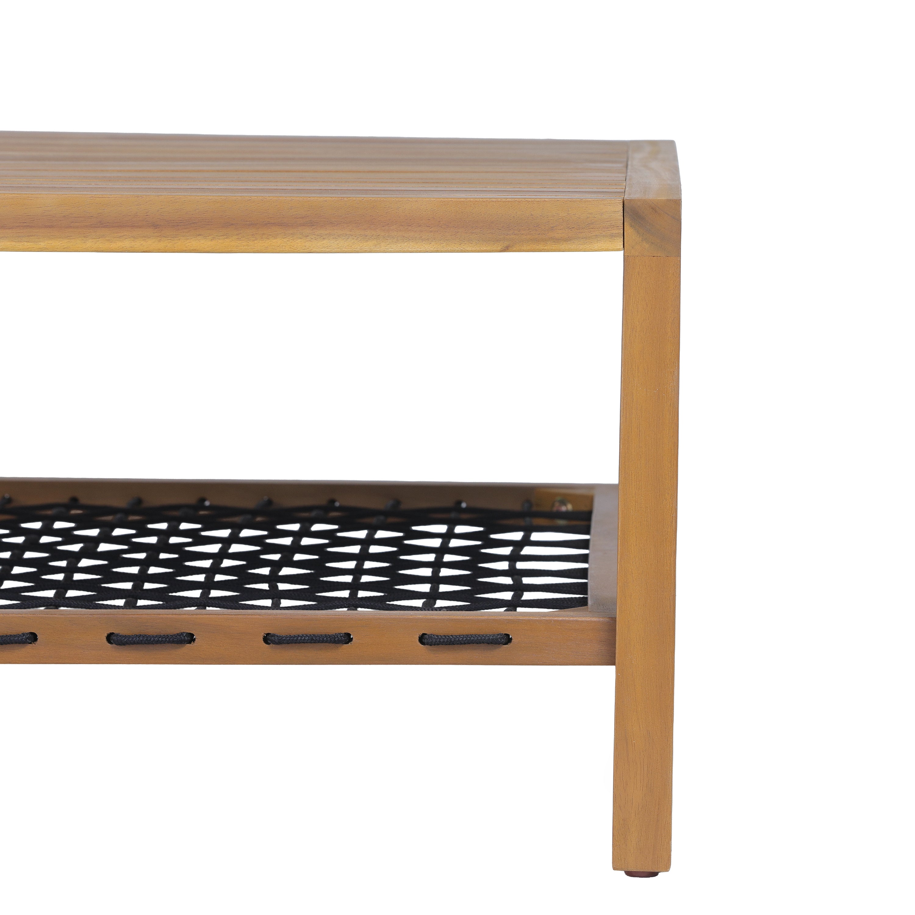 Sierra Outdoor Acacia Wood Coffee Table with Woven Rope Storage Shelf