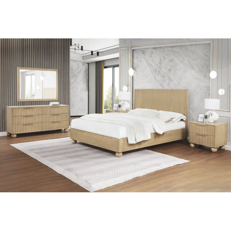 Fluted Modern Light Oak 2 Drawer Nightstand with Fluted Panels and Round Feet