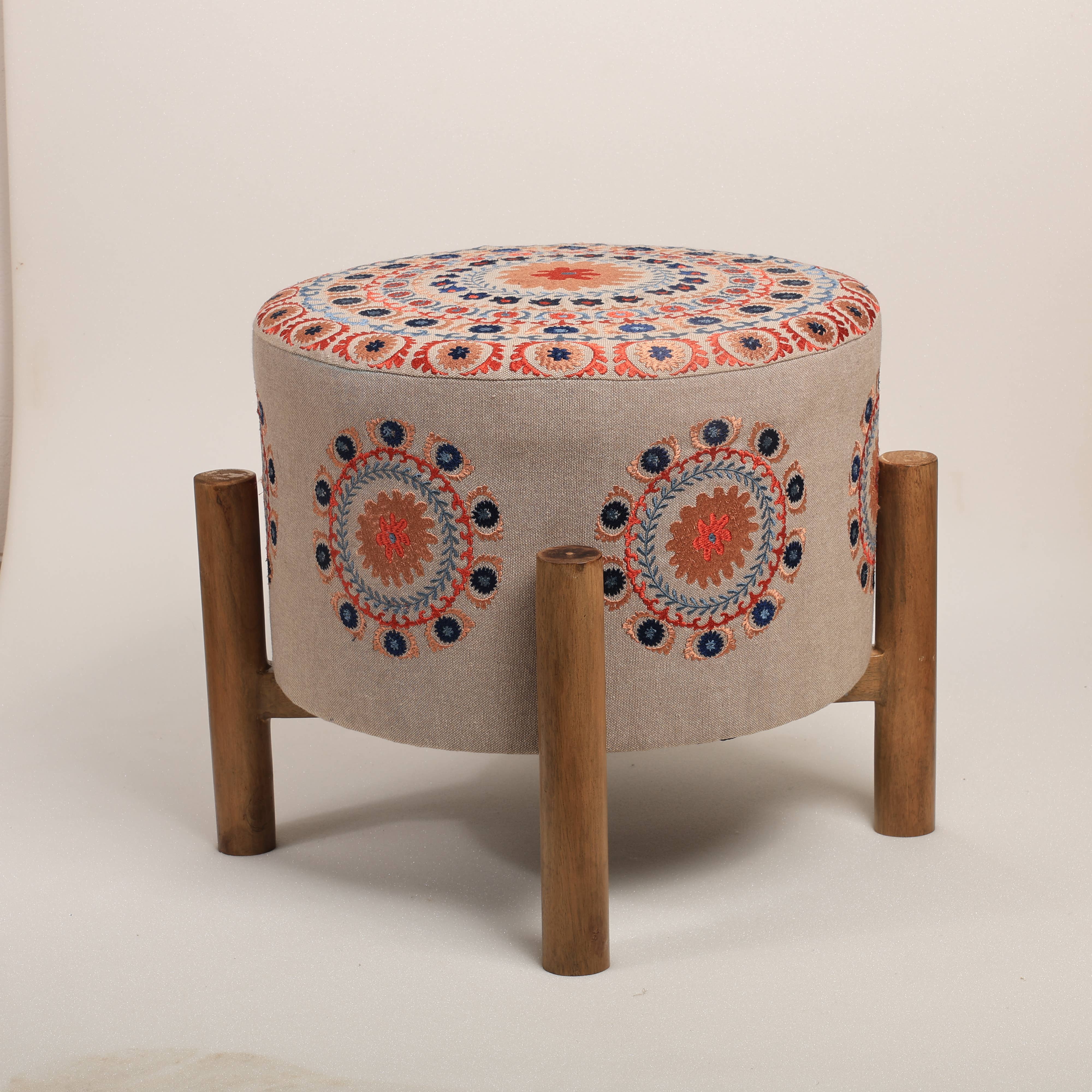 Mandala Design Embroidered Stool