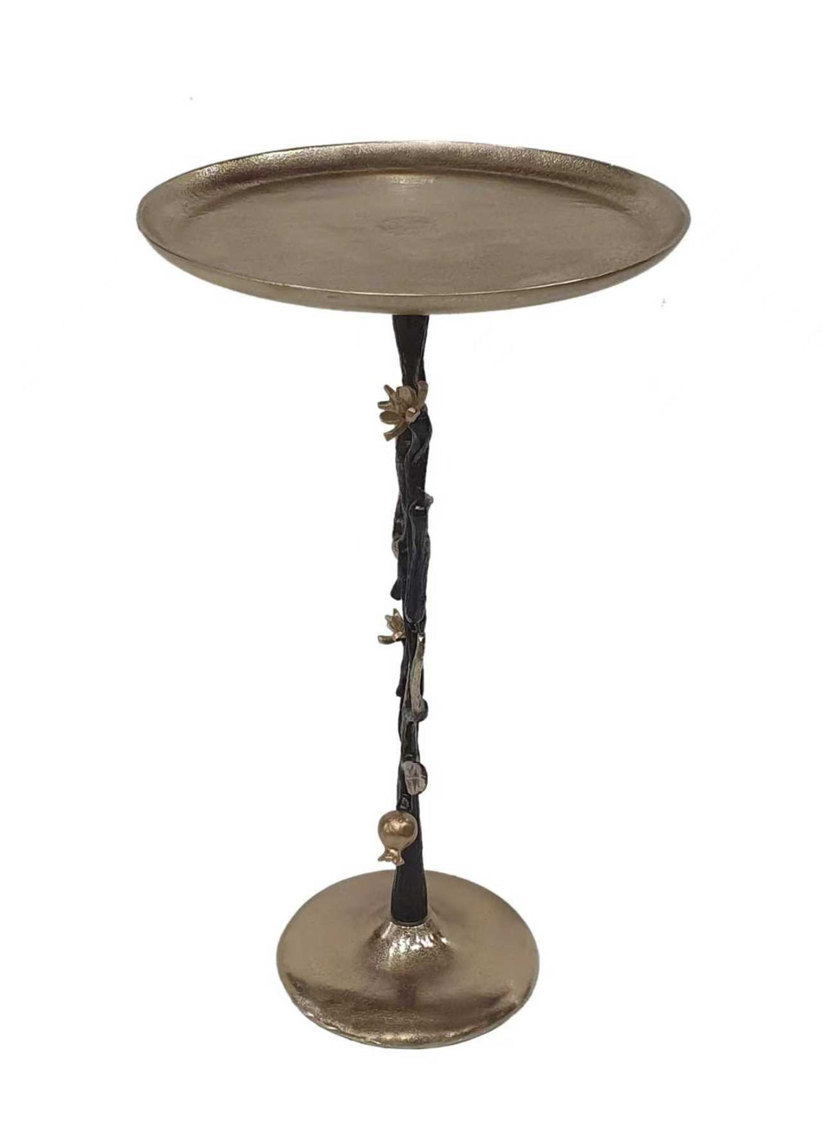 Black And Gold Aluminum Side Table With Delicate Pomegranate Design