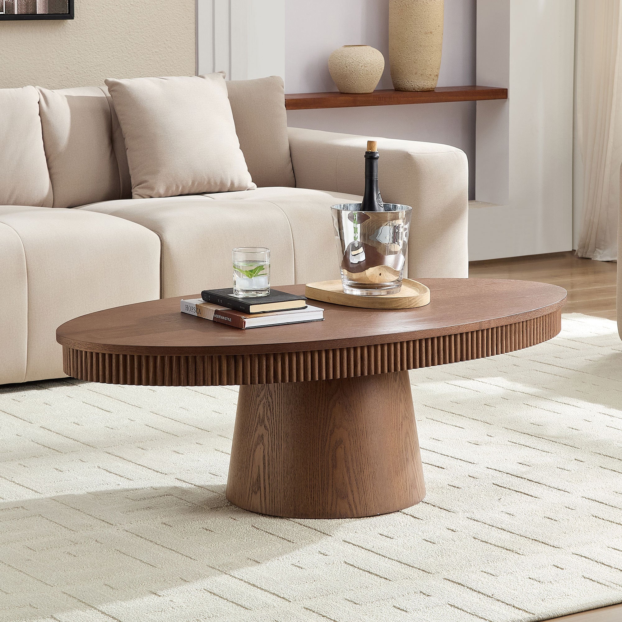 Fluted Oval Pedestal Coffee Table