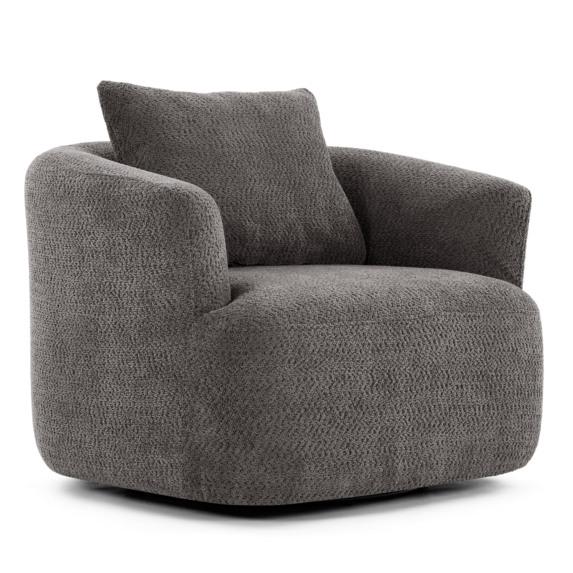 360° Swivel Barrel Chenille Upholstered Accent Chair with Throw Pillow